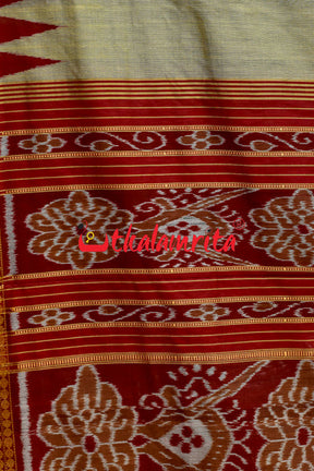 Pastel Brown Maroon Border Khandua Cotton Saree
