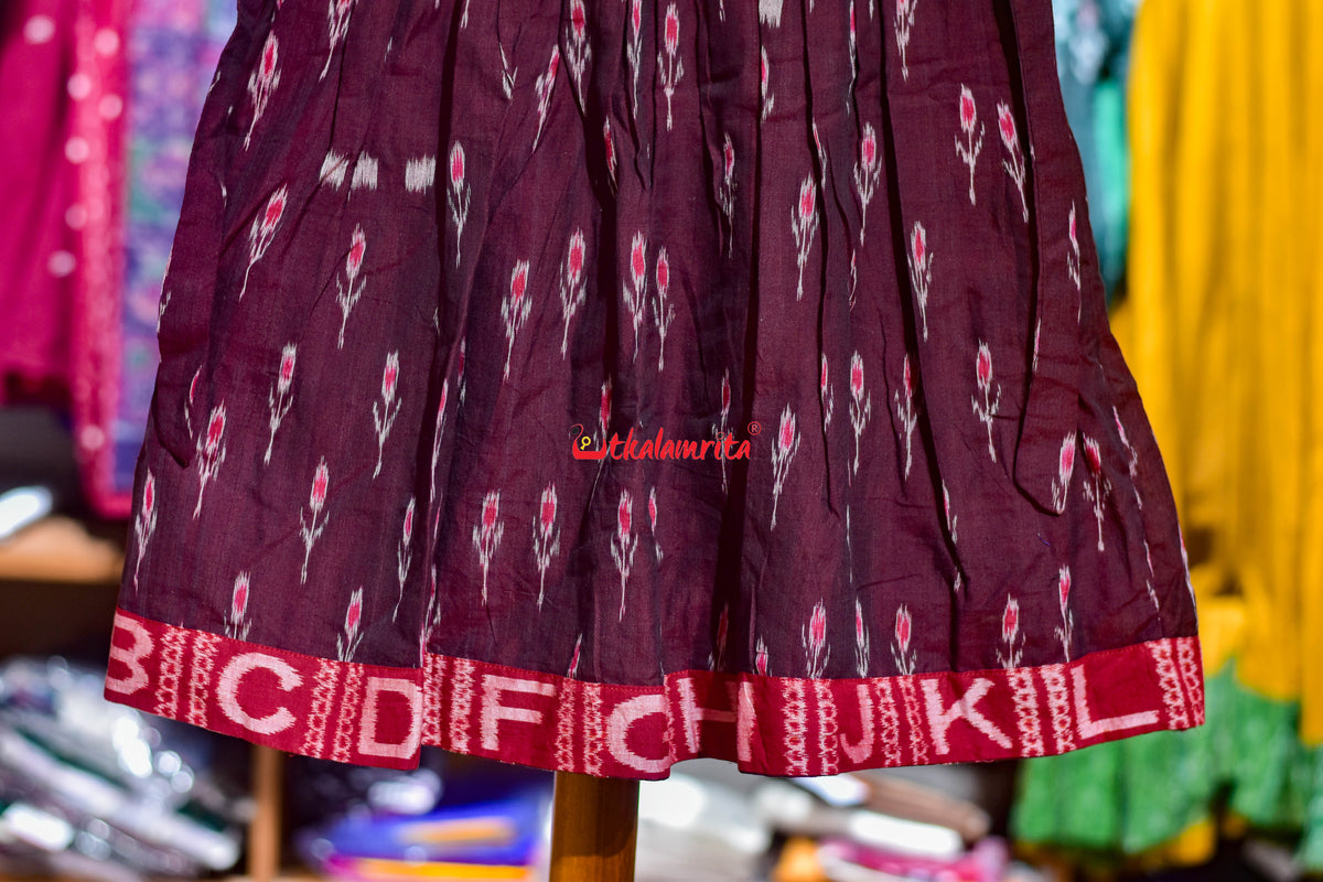 Maroon Labanga Bandha English Alphabets (Kid's Frock)