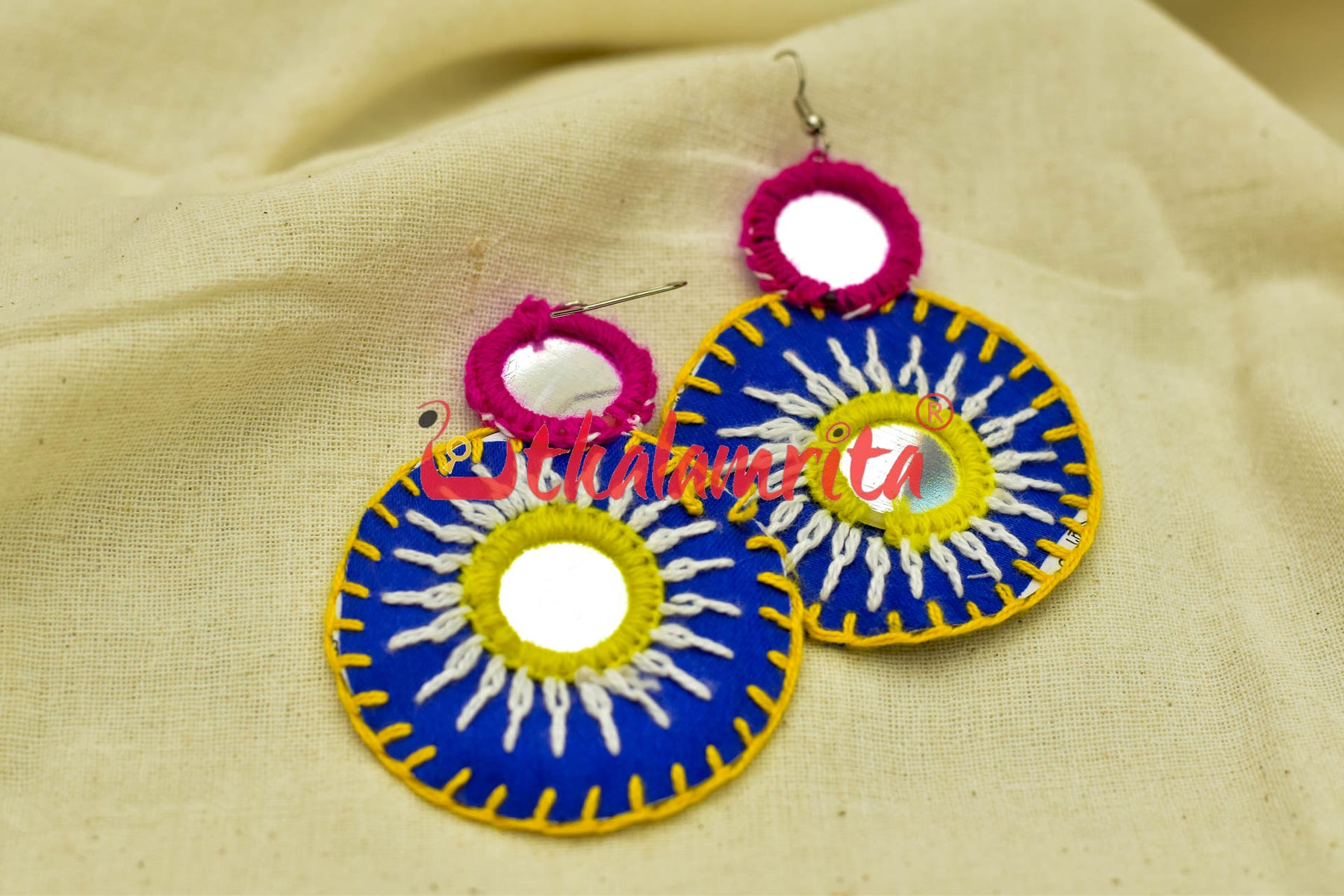 Blue Rounds (Pipli applique danglers)