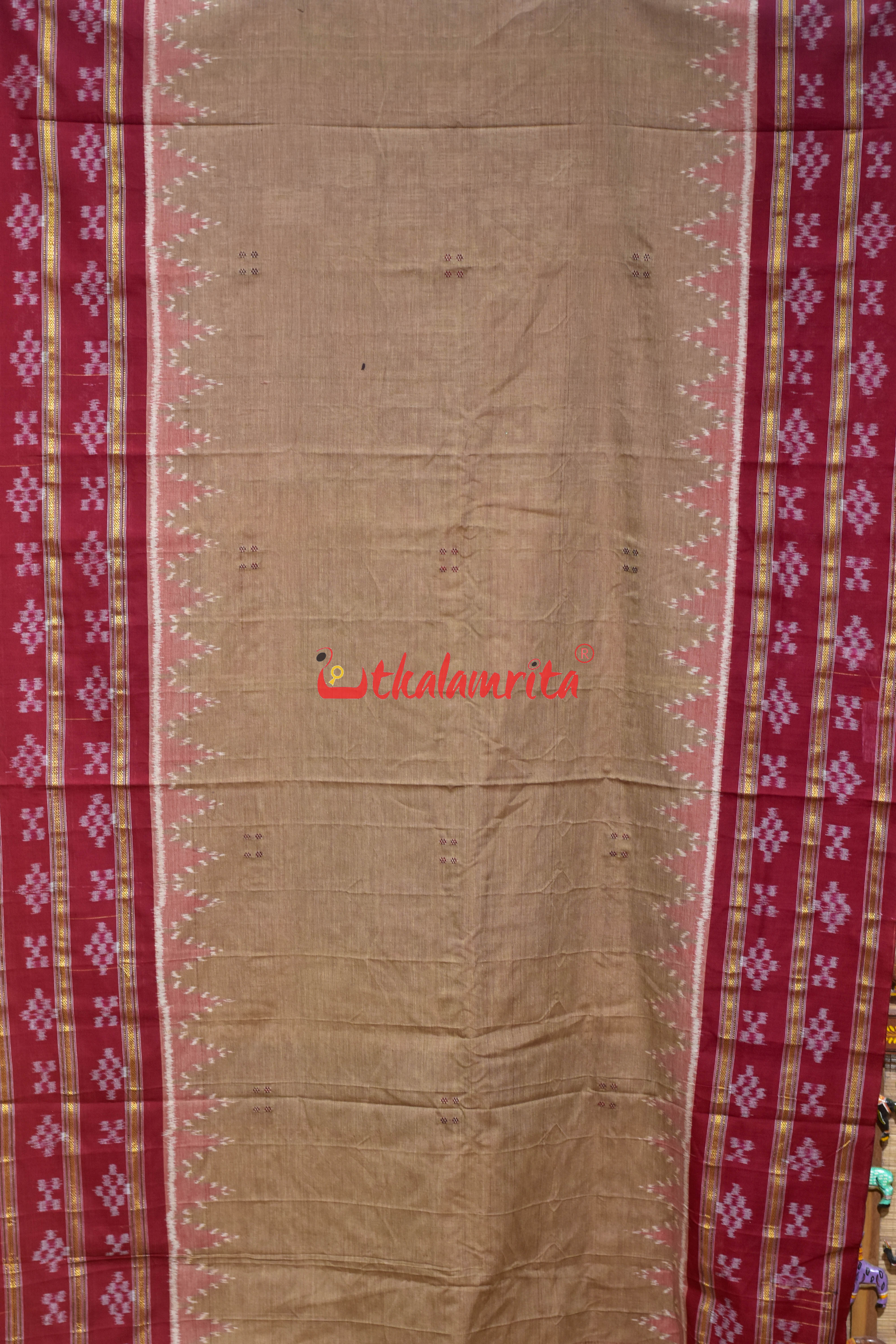 Chandan Maroon Double Pasapali Border Khandua Cotton Saree