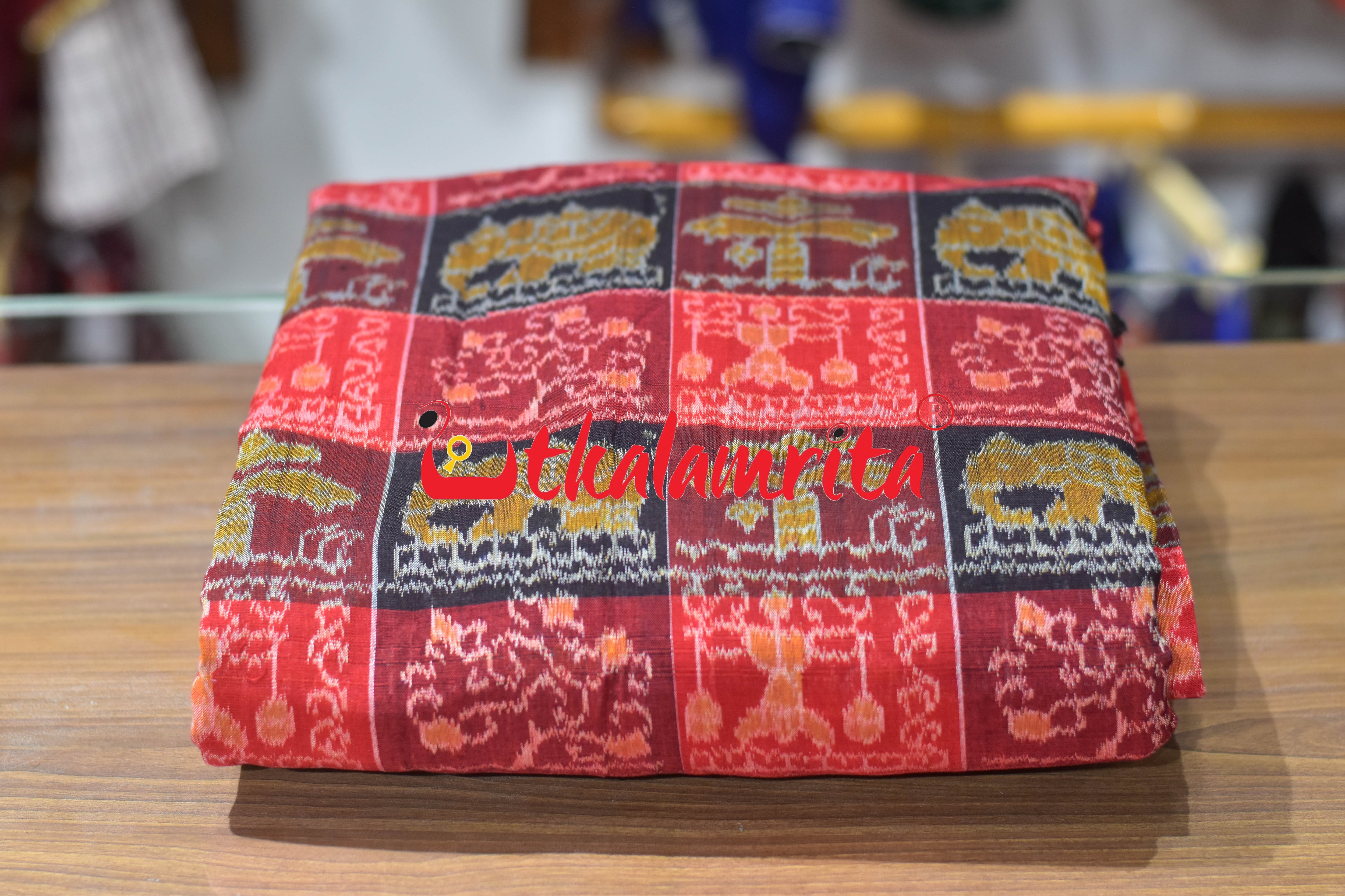13 Kuthi Elephant Coconut Tree Sambalpuri  Cotton (Fabric)