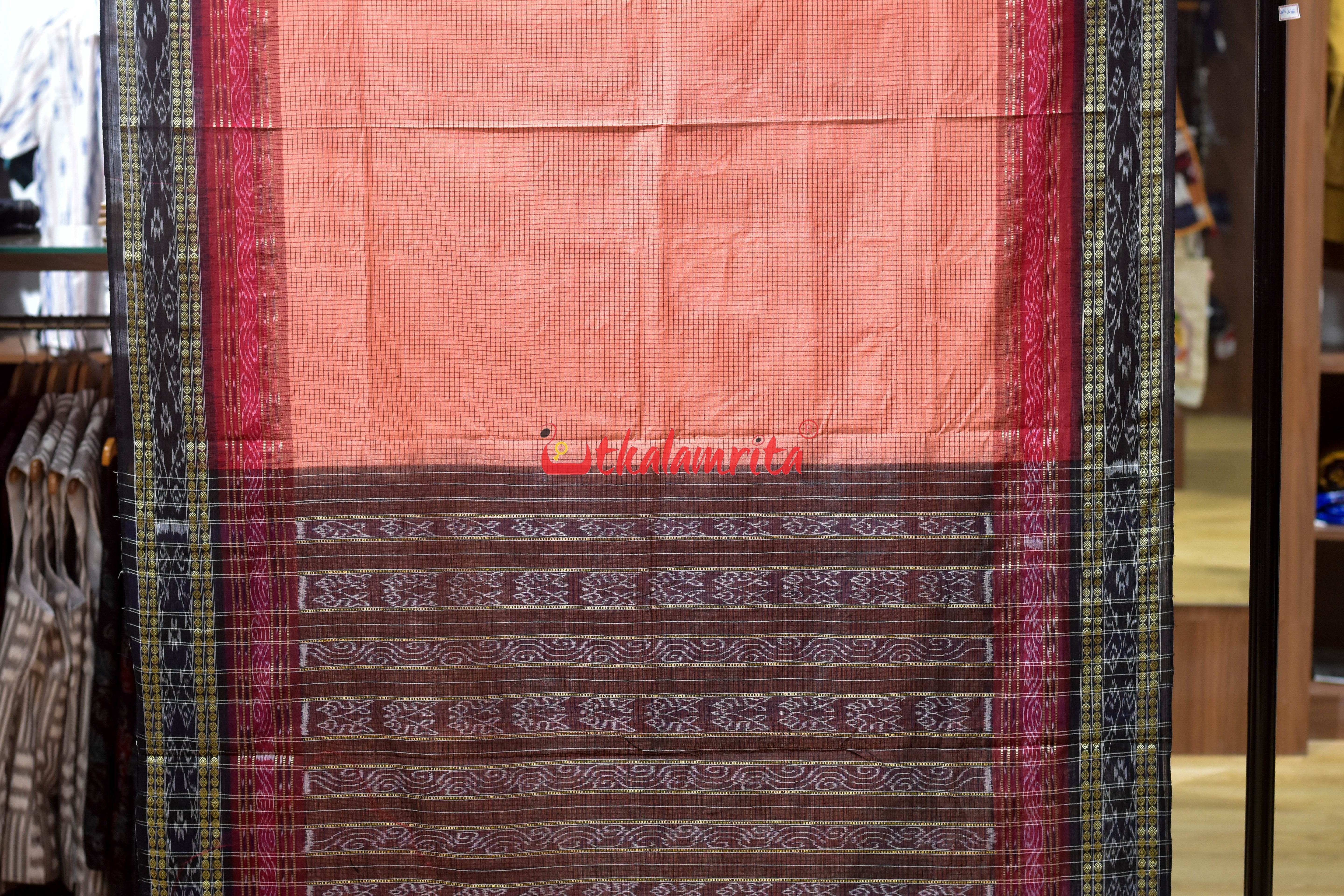 Peel Orange Sachipar Khandua Cotton Saree