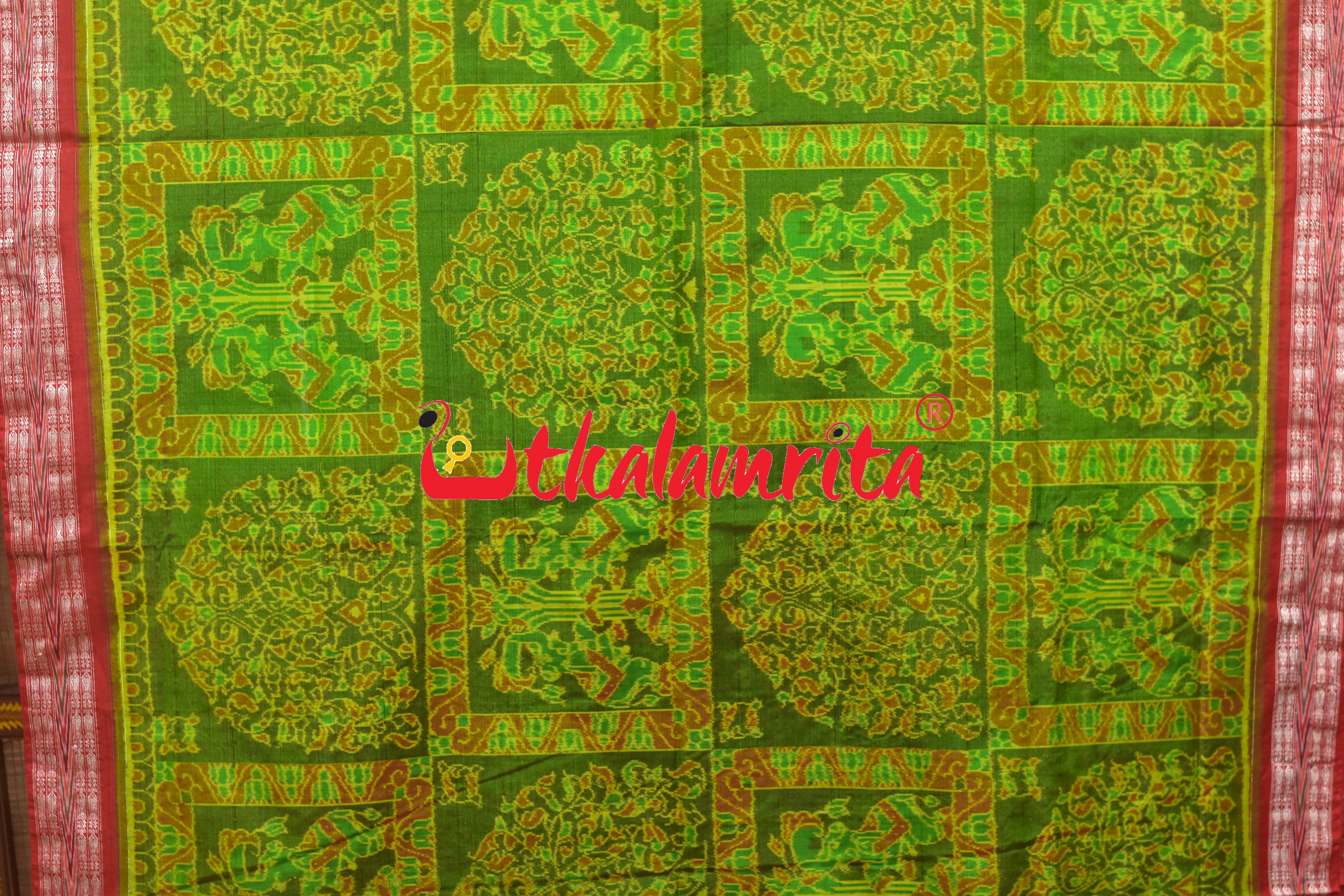 Green Elephant Tree of Life Bapta Sambalpuri Saree