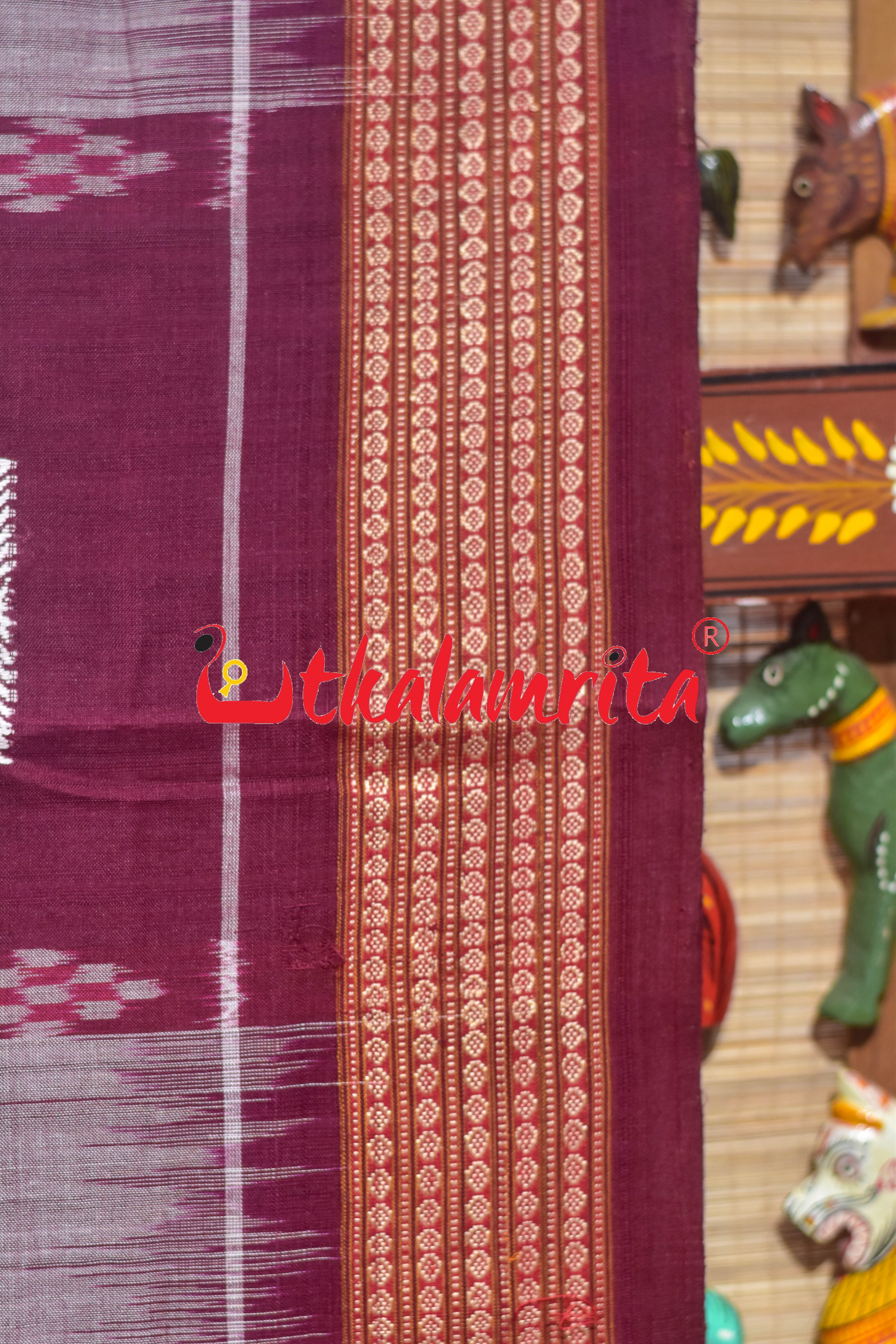 Maroon Flower Pere Bandha Bomkai Cotton Saree