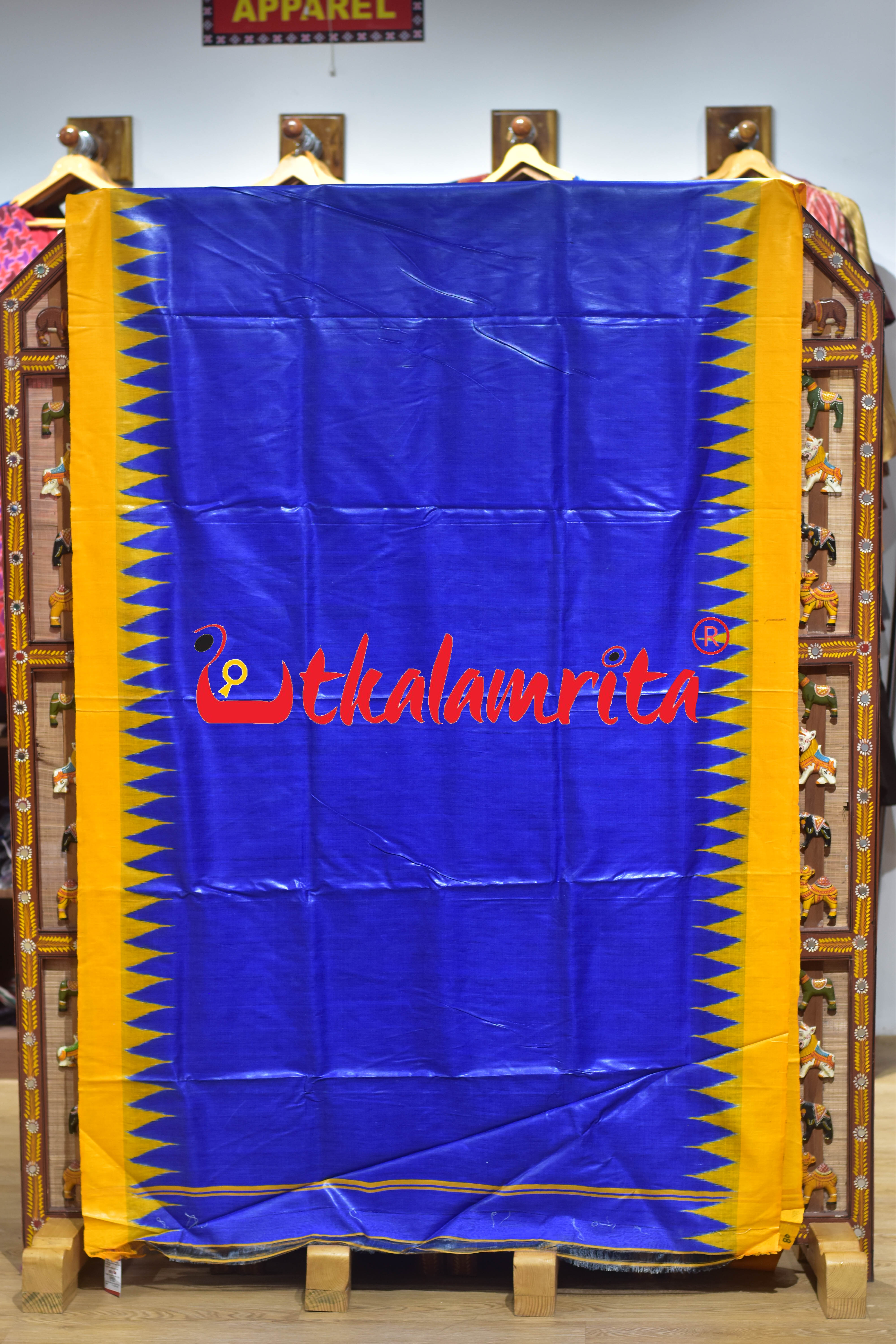 Blue Yellow Kumbha Border Tussar Silk (Joda)