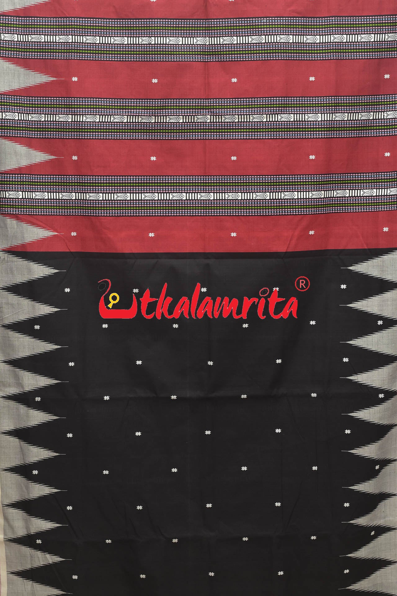 Red Body Work Black Anchal Original Ganjam Bomkai Cotton Saree