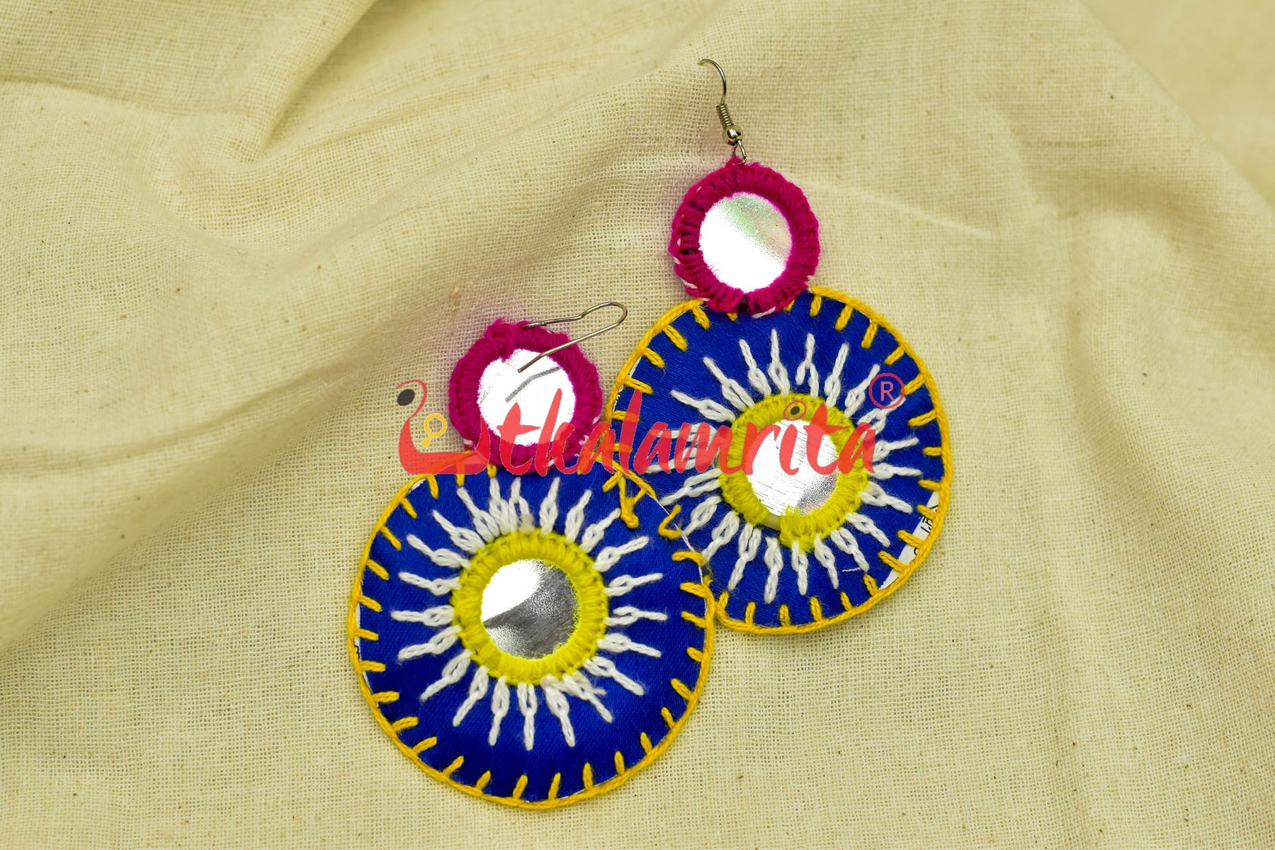 Blue Rounds (Pipli applique danglers)