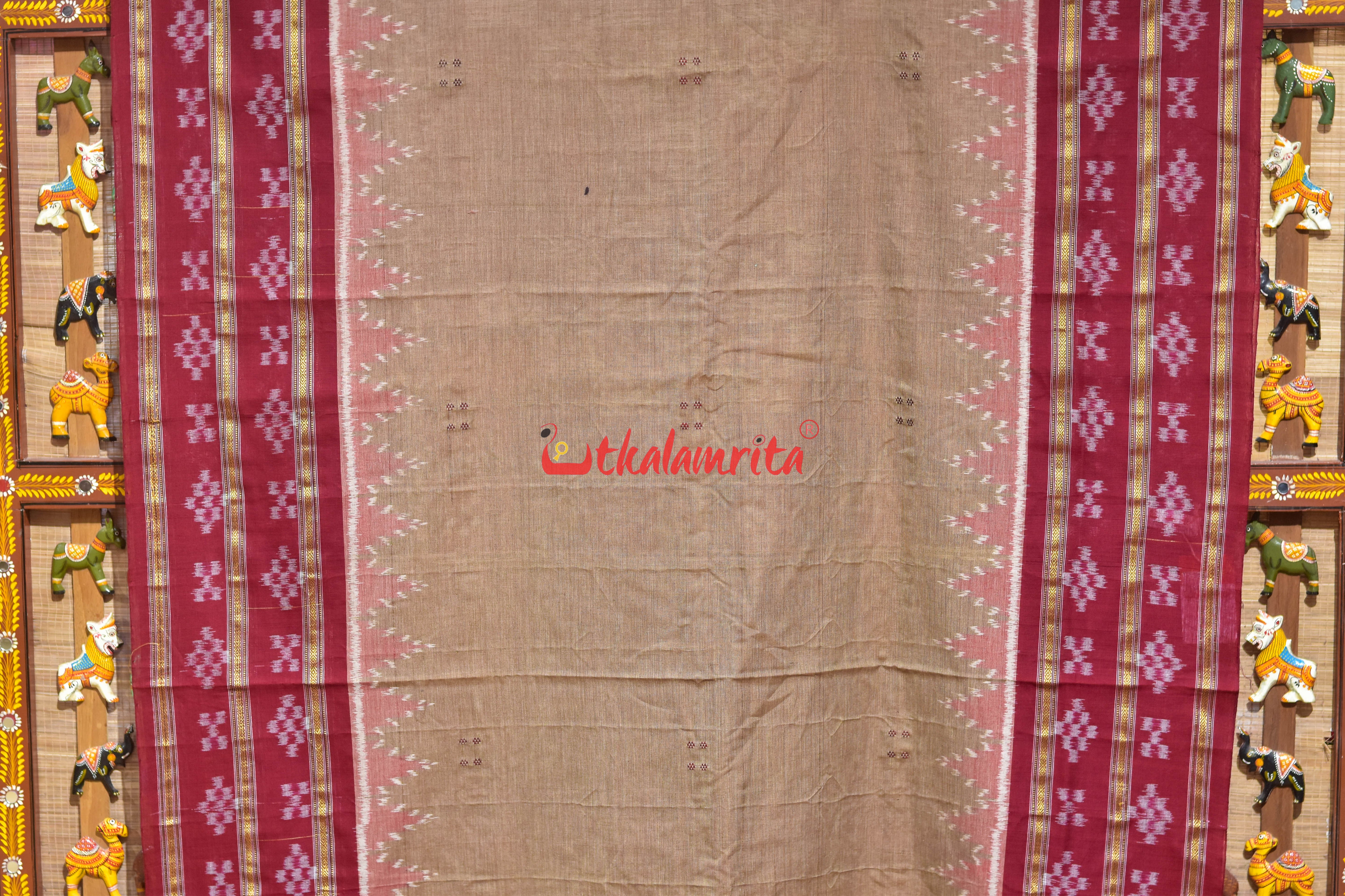 Chandan Maroon Double Pasapali Border Khandua Cotton Saree