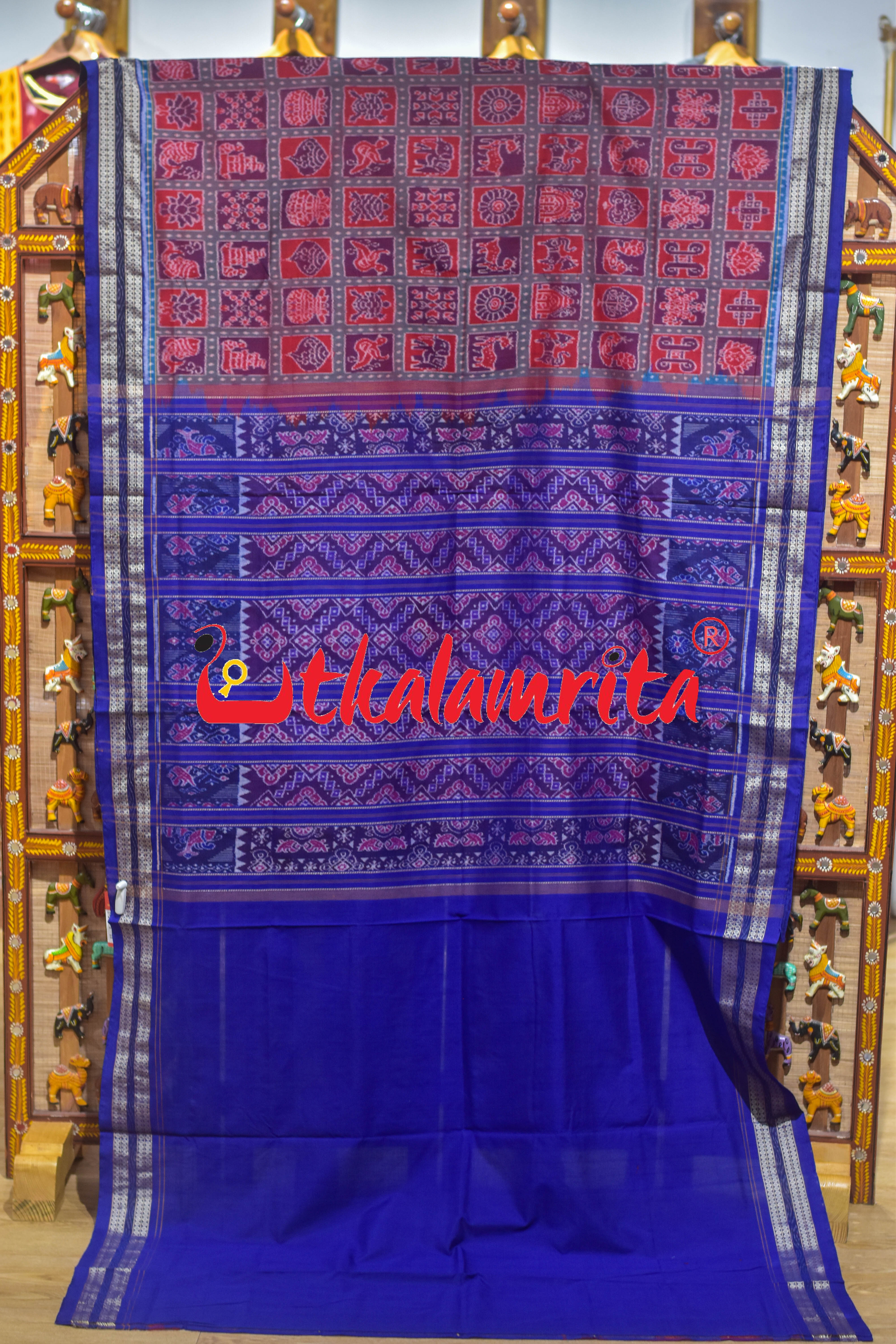 Red Blue Sambalpuri Dasakothi Cotton Saree