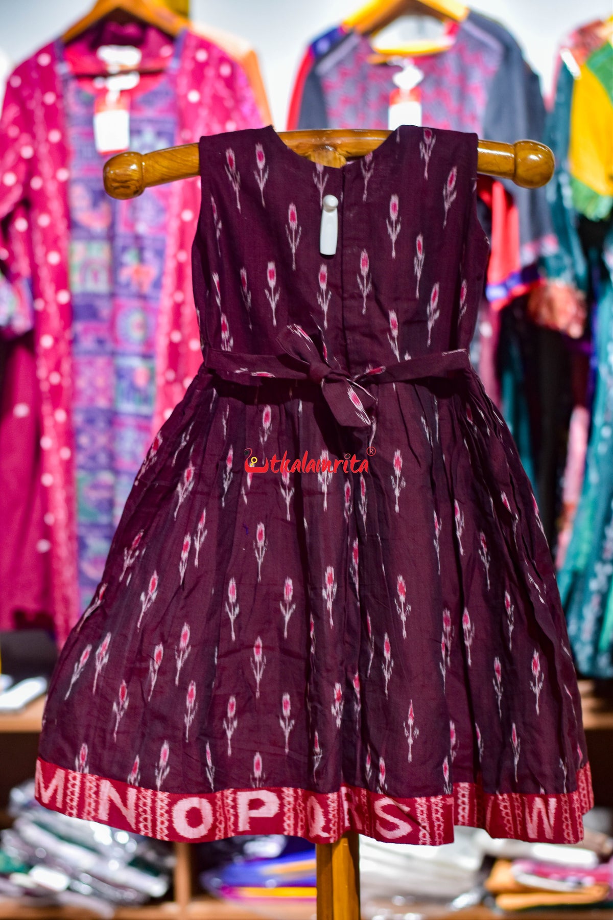 Maroon Labanga Bandha English Alphabets (Kid's Frock)