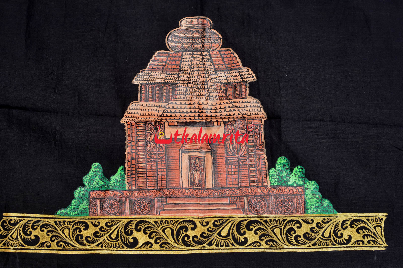 Konark Temple Pattachitra Black (Kurta Piece)