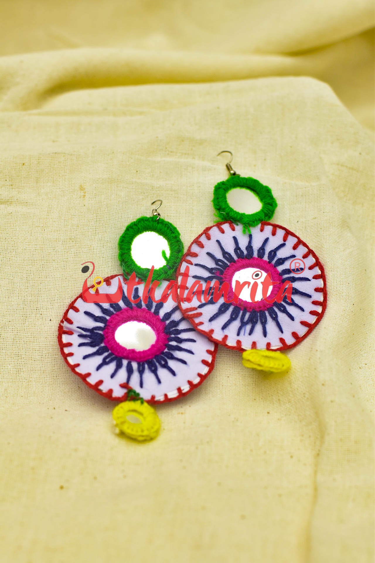 White Rounds Doubble Mirrors (Pipli applique danglers)