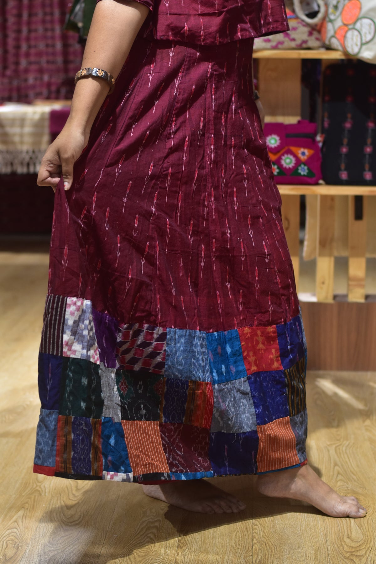 Maroon Labanga Ikat Designer Garba Skirt