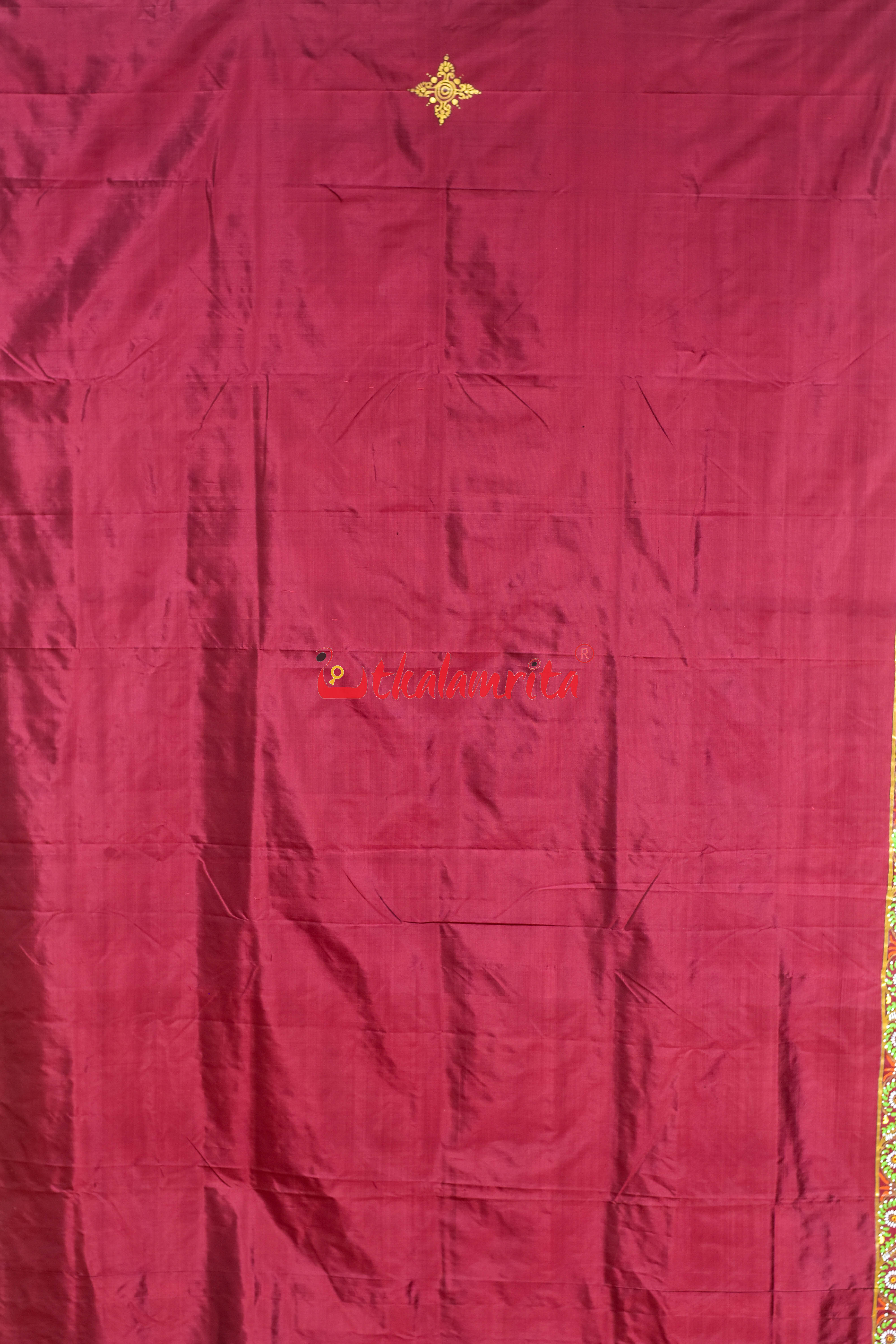 Maroon Ghoda Nacha Pattachitra Silk Saree