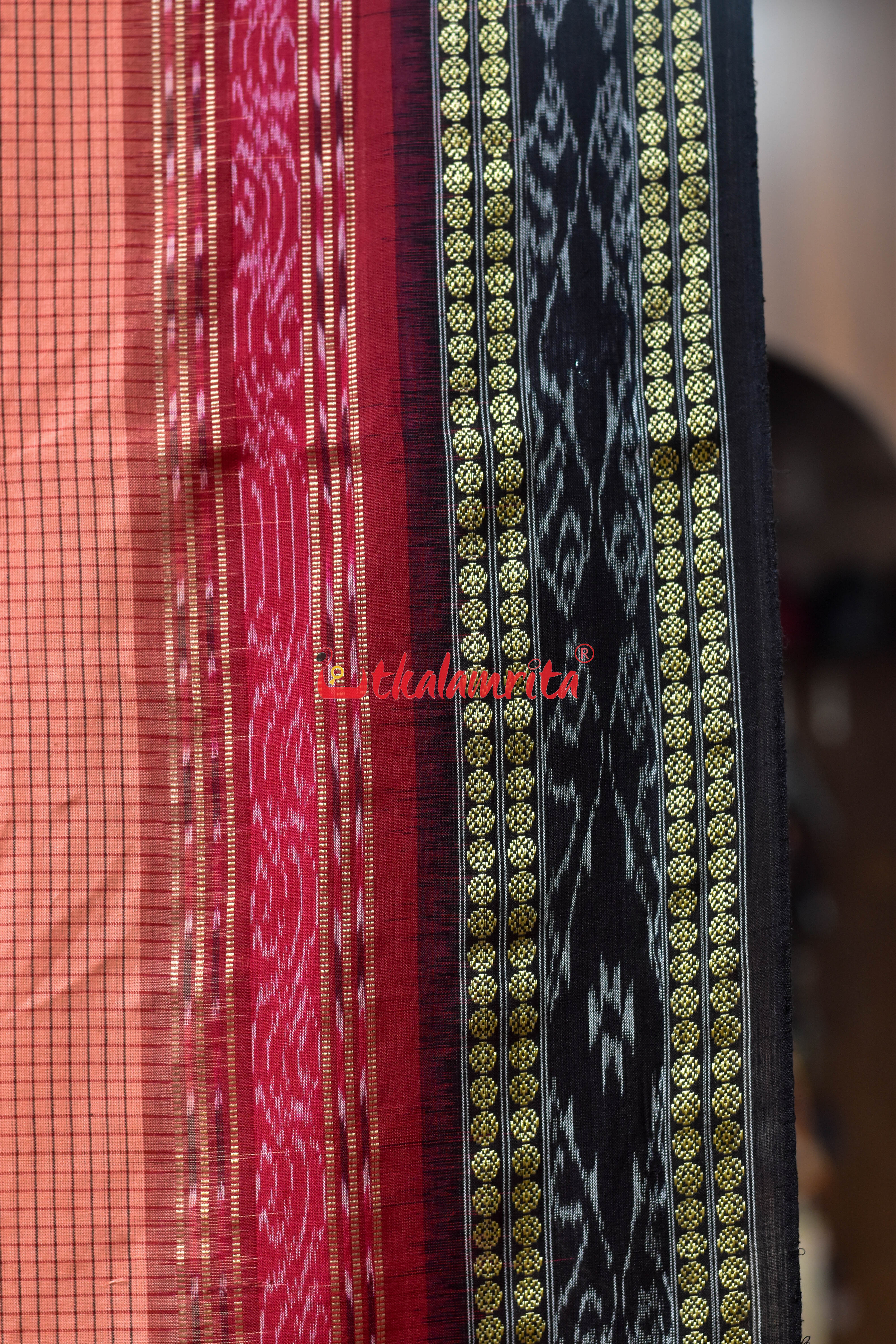 Peel Orange Sachipar Khandua Cotton Saree