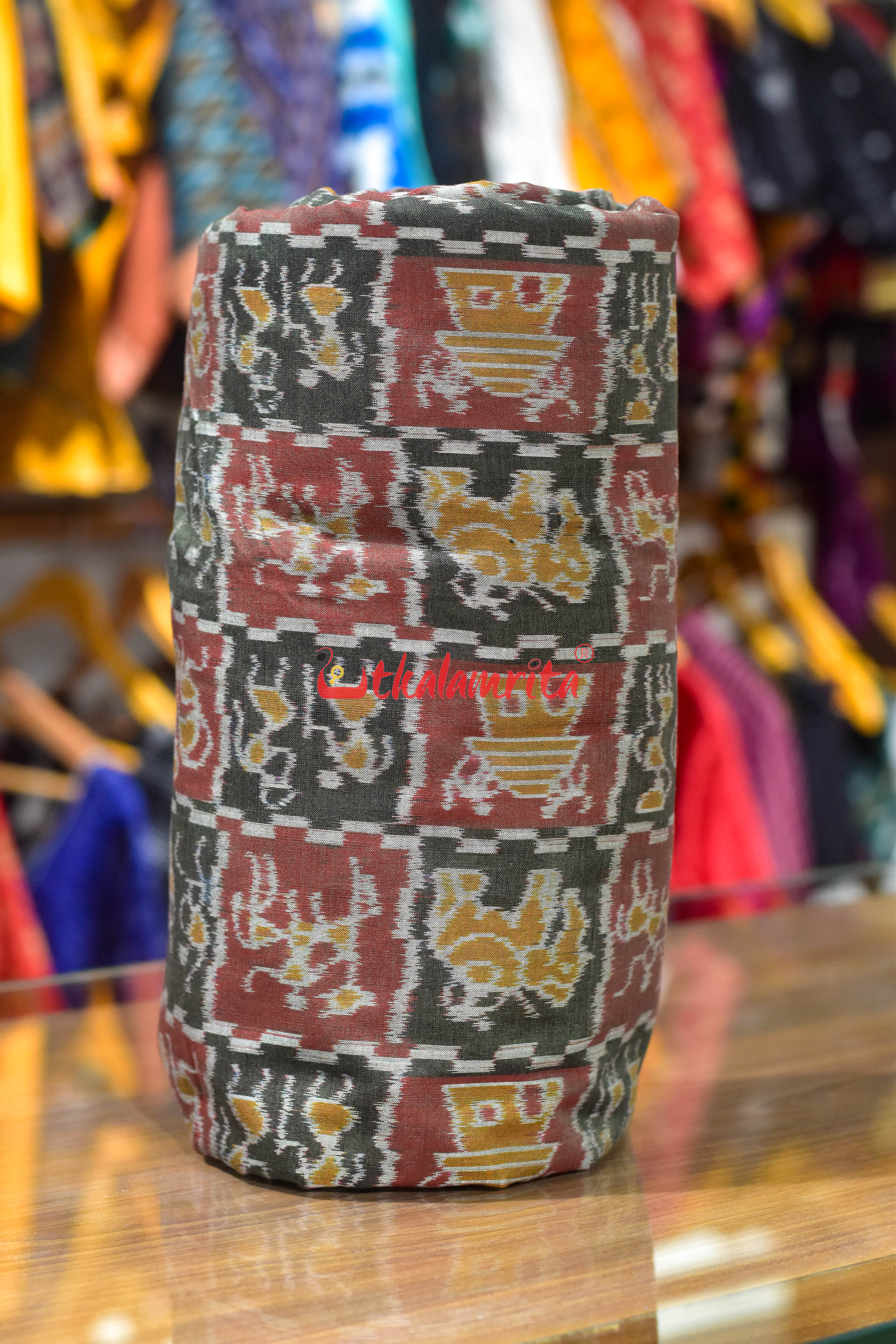 Olive Brown Tribal Culture Sambalpuri Cotton (Fabric)