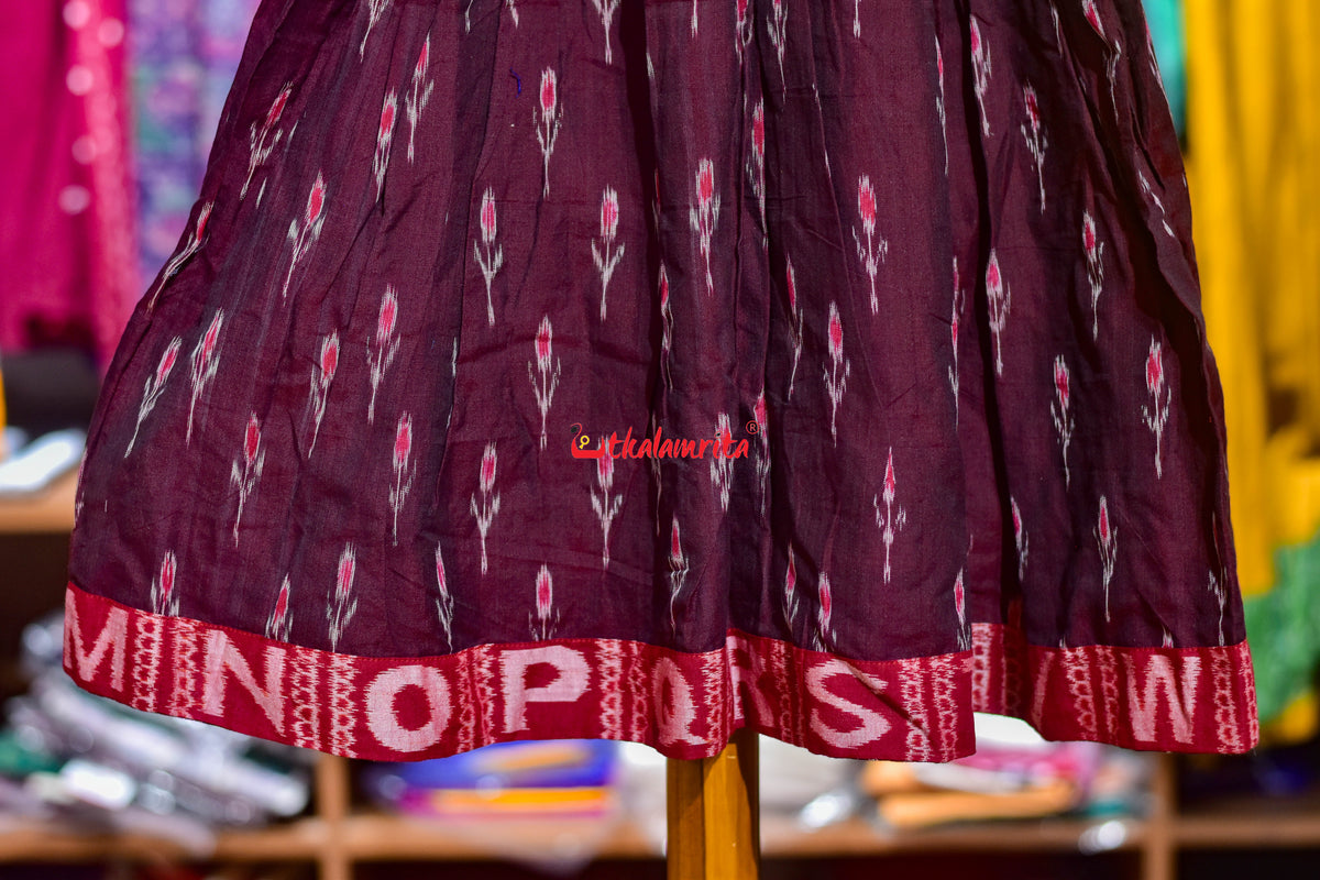 Maroon Labanga Bandha English Alphabets (Kid's Frock)