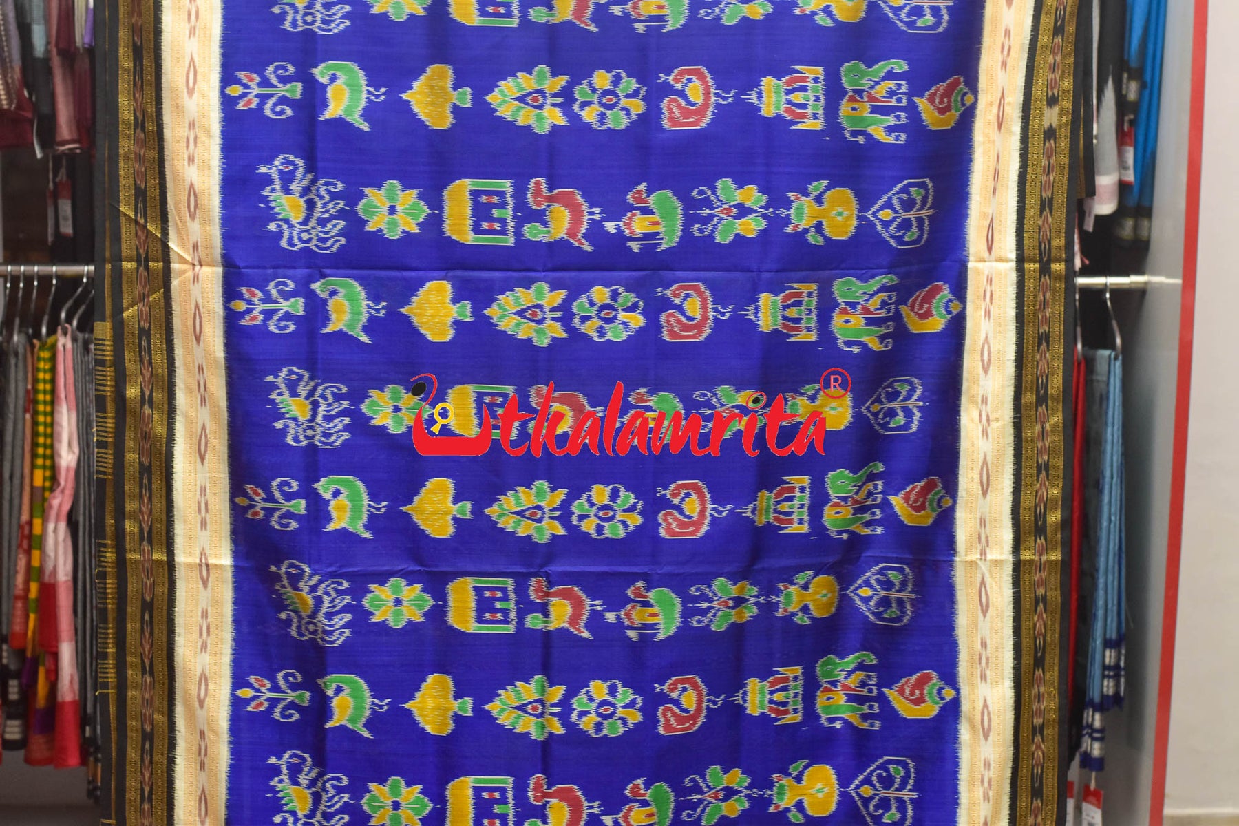 Blue Nabarangi Double Border Khandua Silk Saree