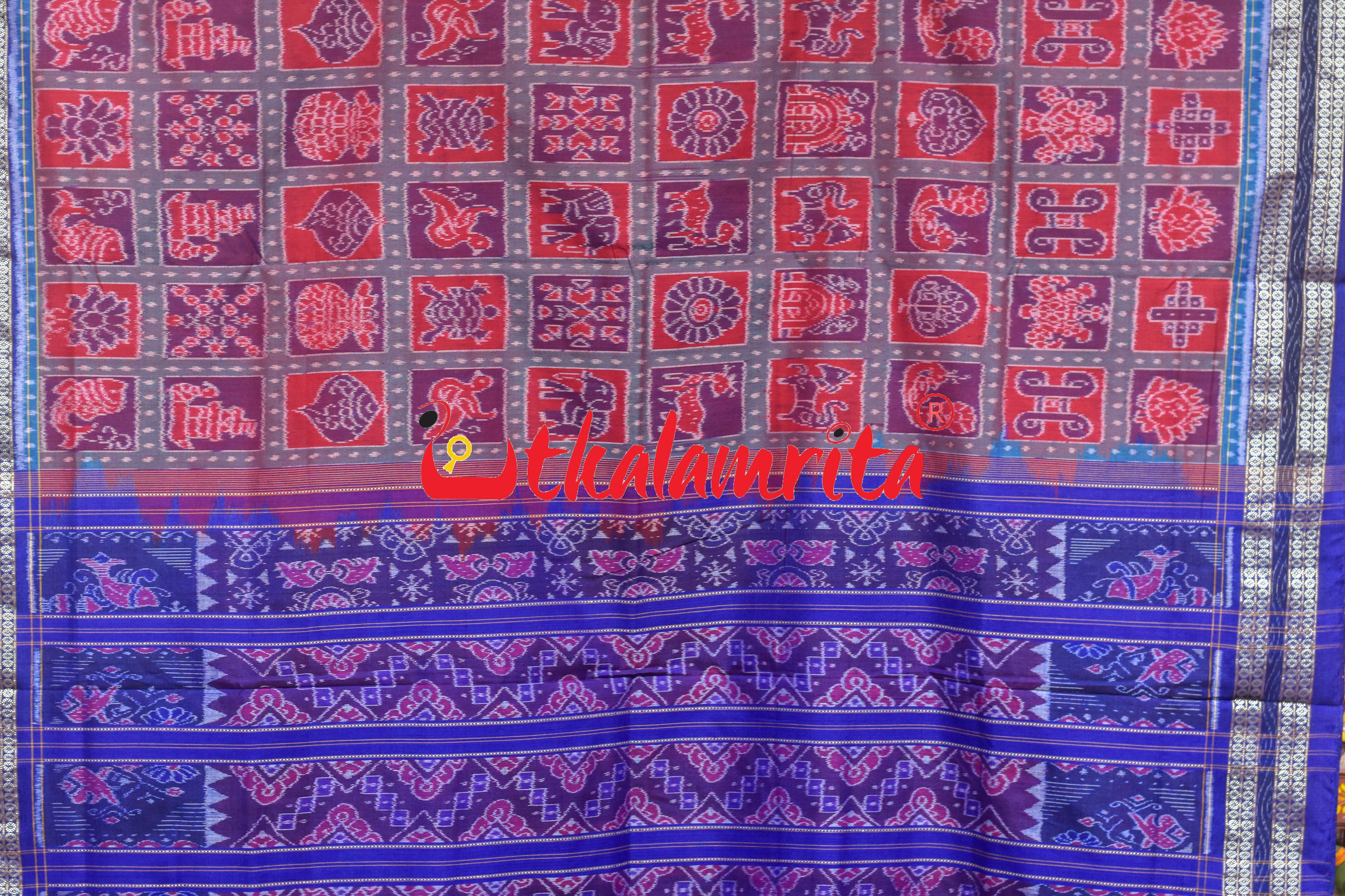 Red Blue Sambalpuri Dasakothi Cotton Saree