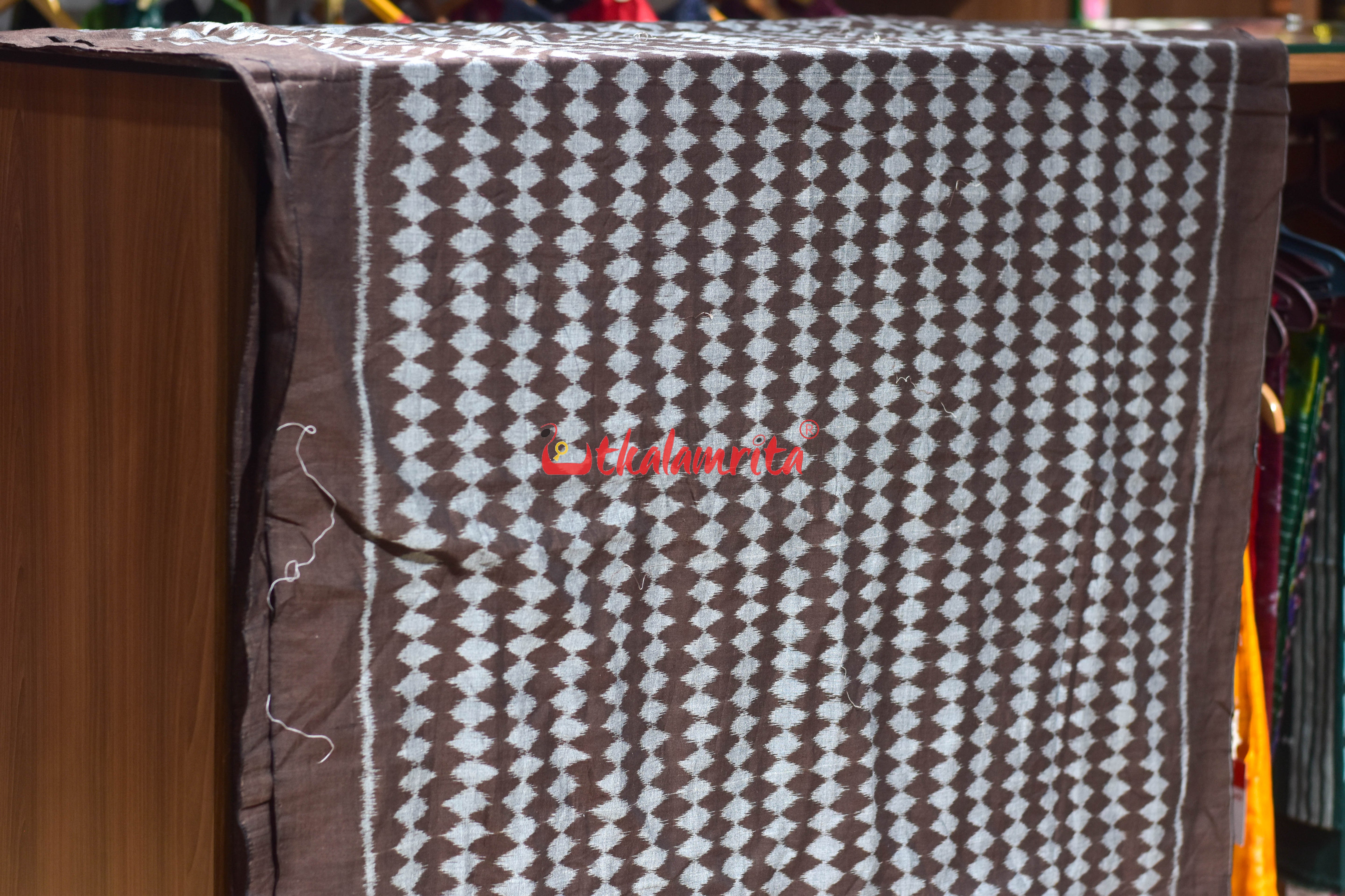 Grey Dots on Coffee Ikat Cotton (Fabric)