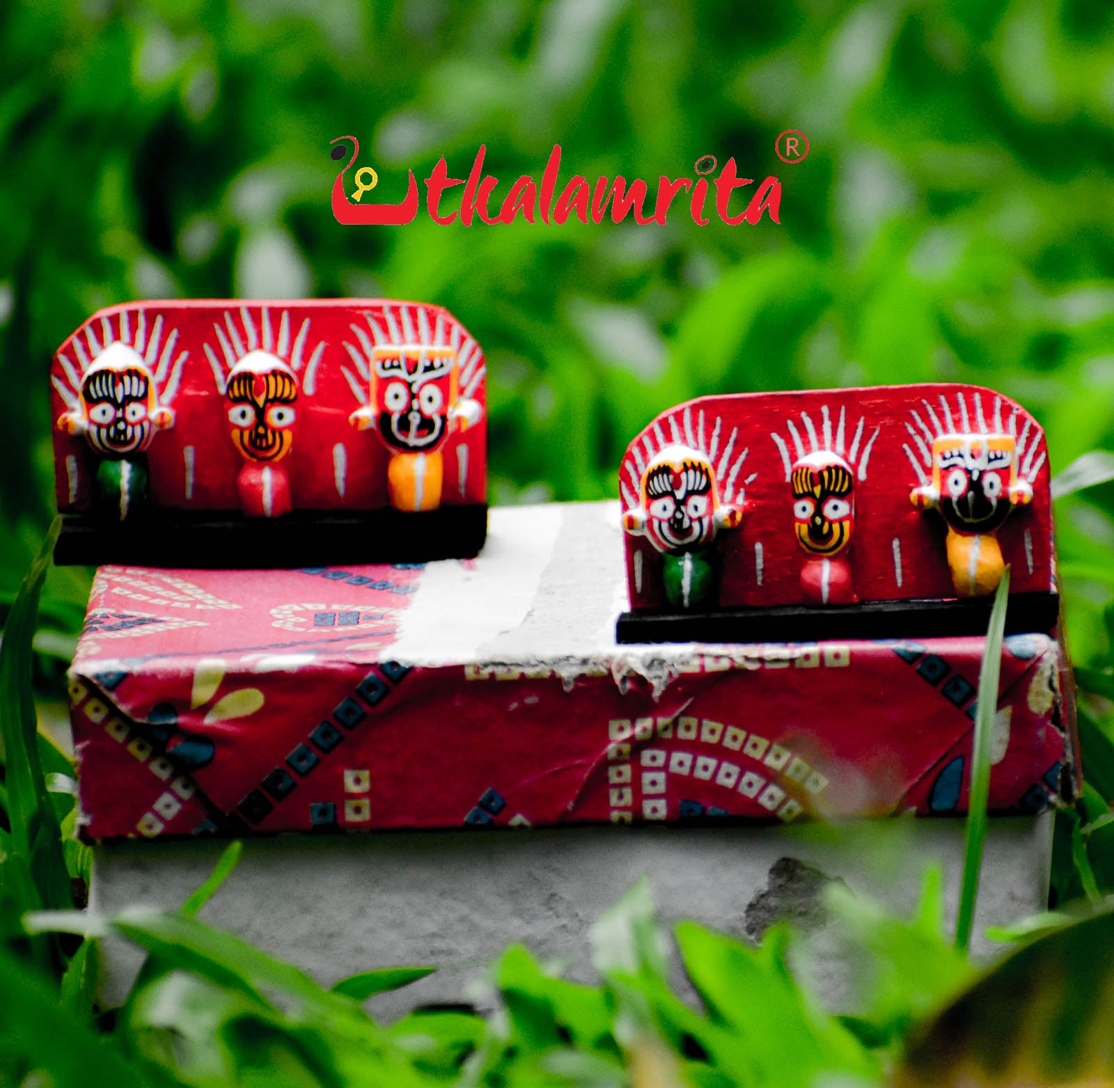 Small Wooden Lord Jagannath, Balabhadra, Subhadra Showpiece