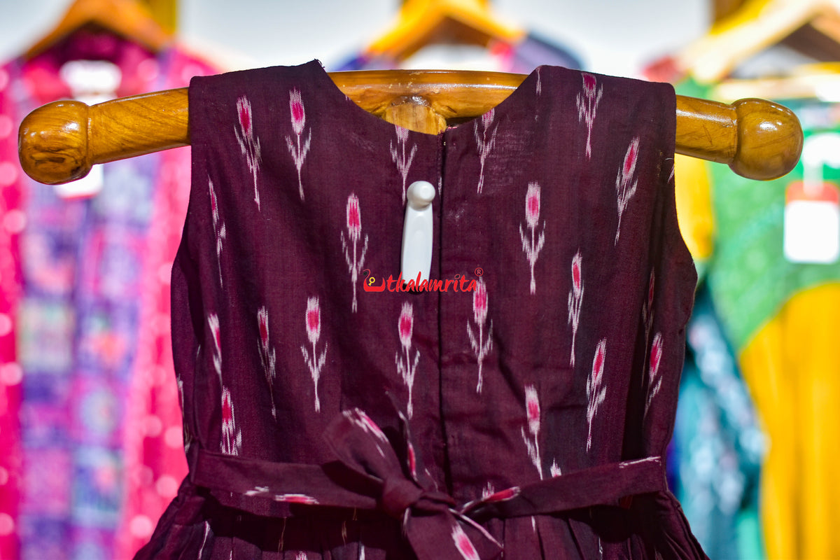 Maroon Labanga Bandha English Alphabets (Kid's Frock)