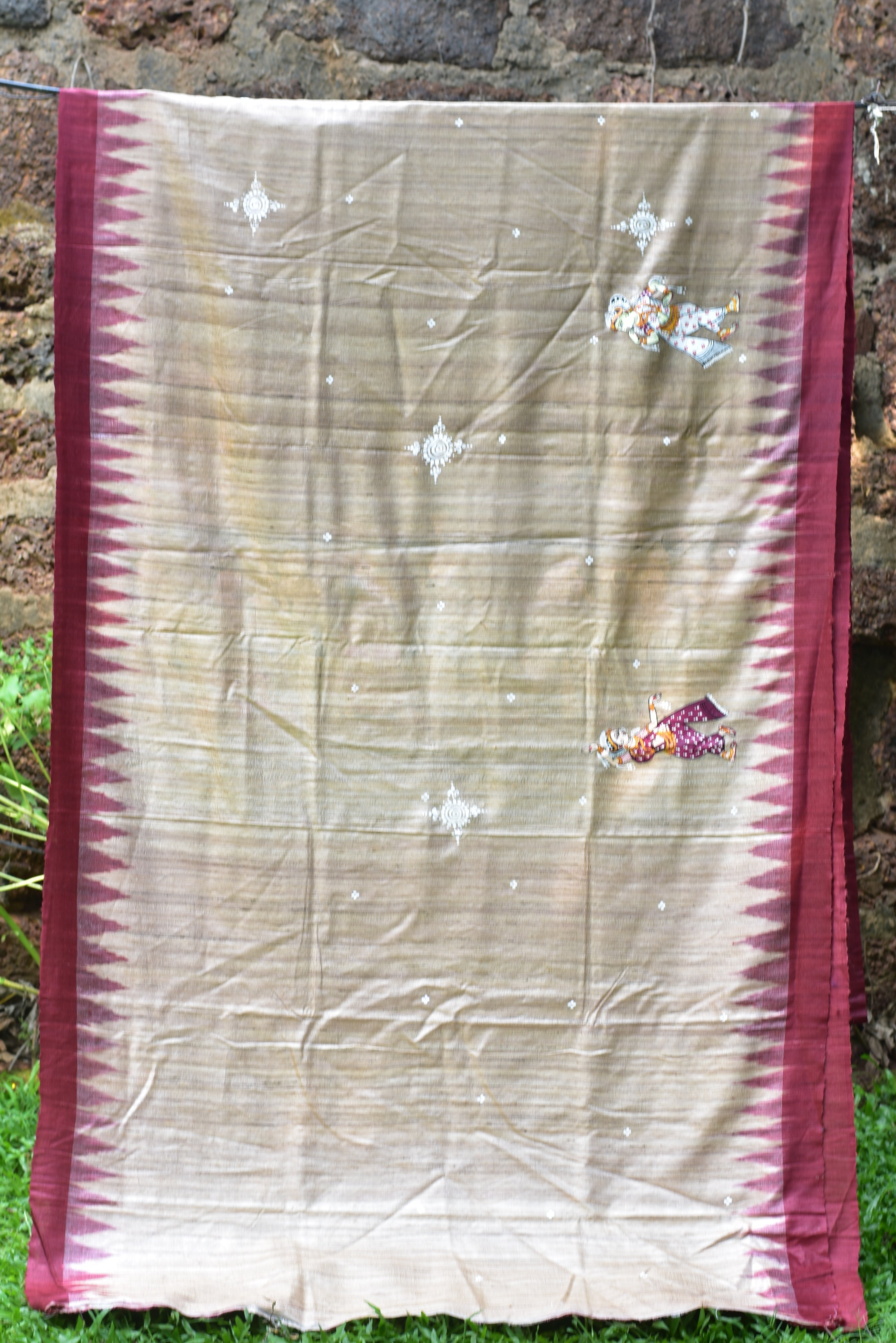 Jhamu Jatra Ghicha Tussar Ghee Maroon Saree