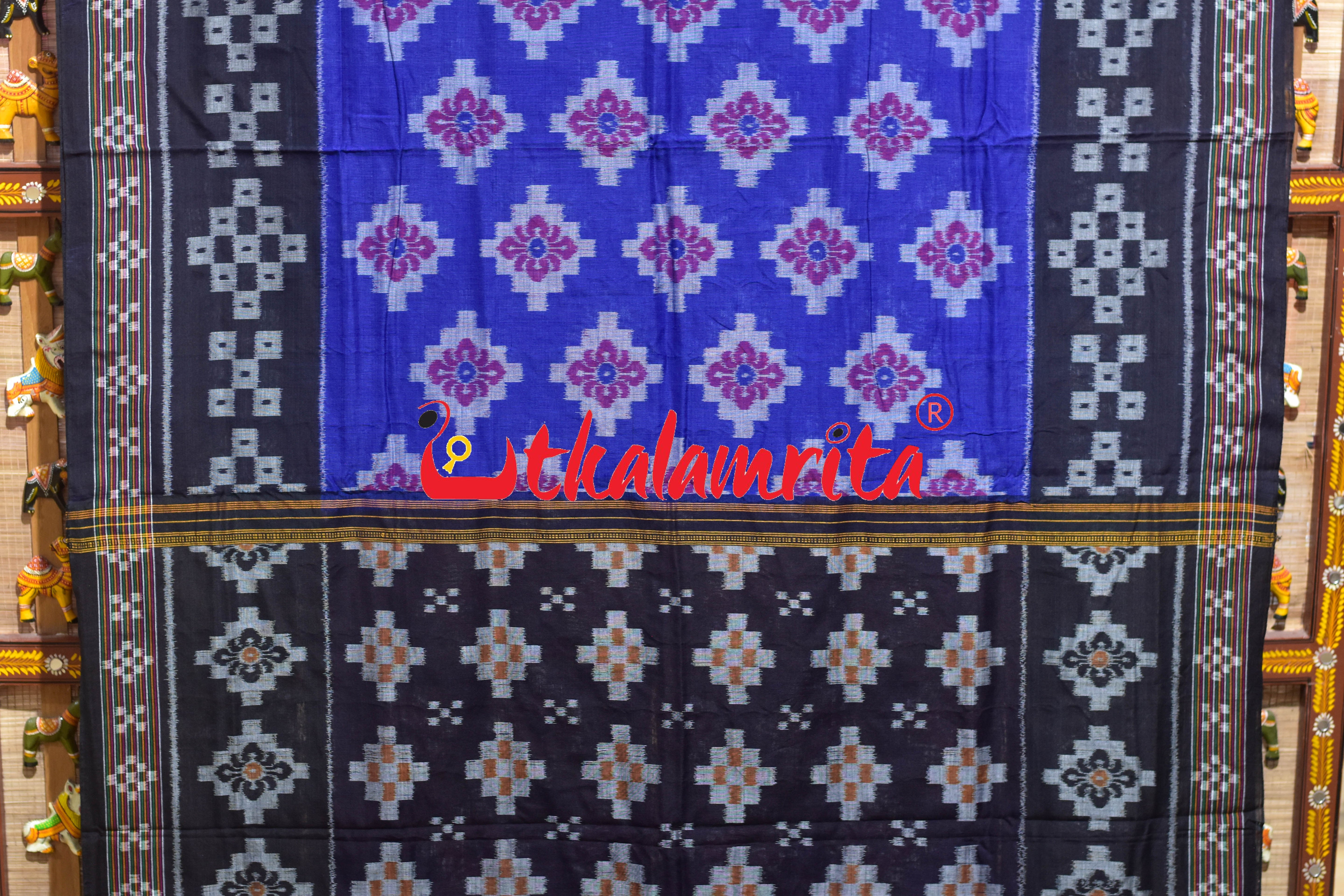 Blue Black Pasapali Scot Khandua Cotton Saree