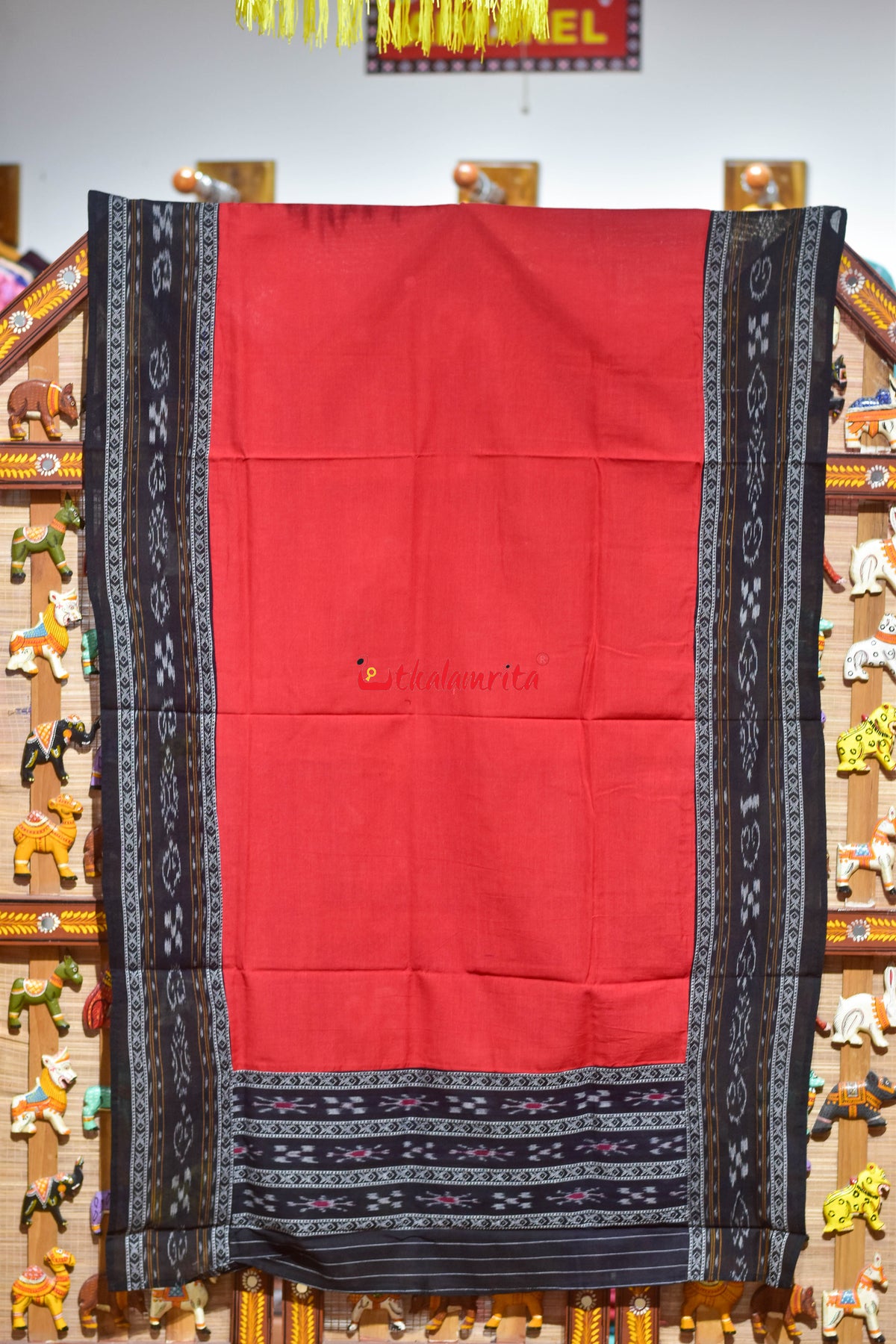 Black Red Middle Sankha Chakra Design Dress Set