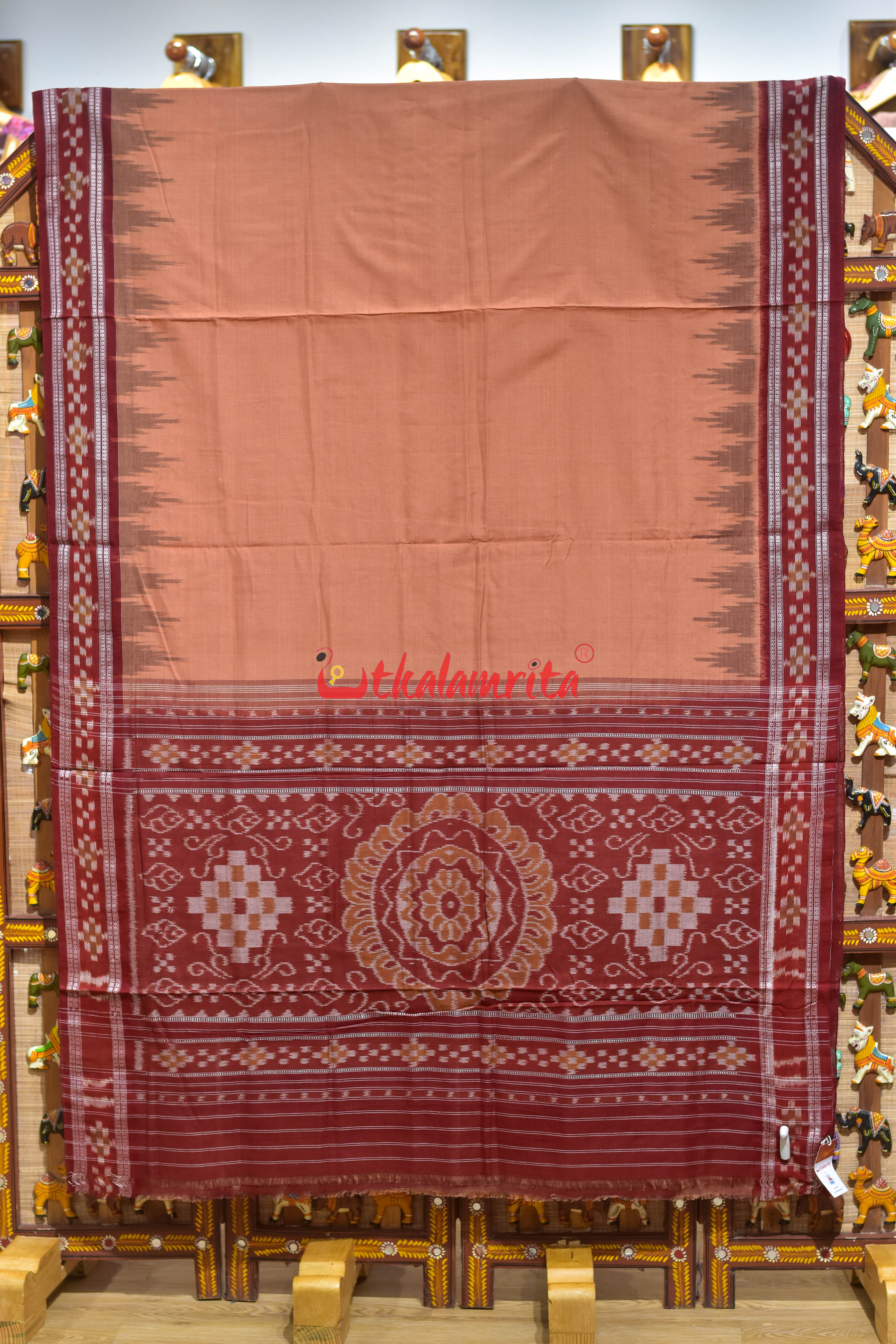Border Pasapali Cream Maroon Khandua Cotton Saree