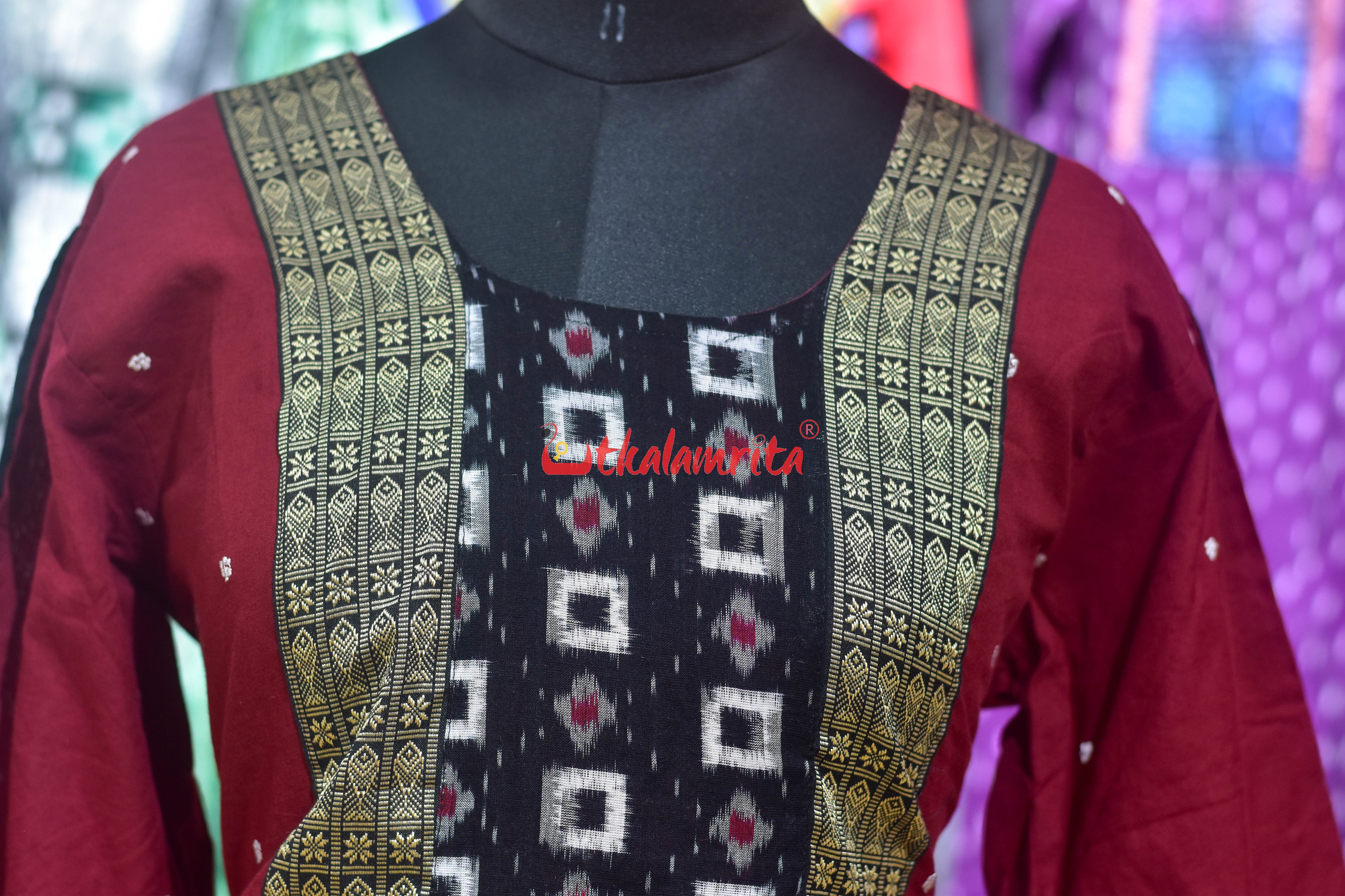Maroon with White Buti Middle Design (Anarkali)