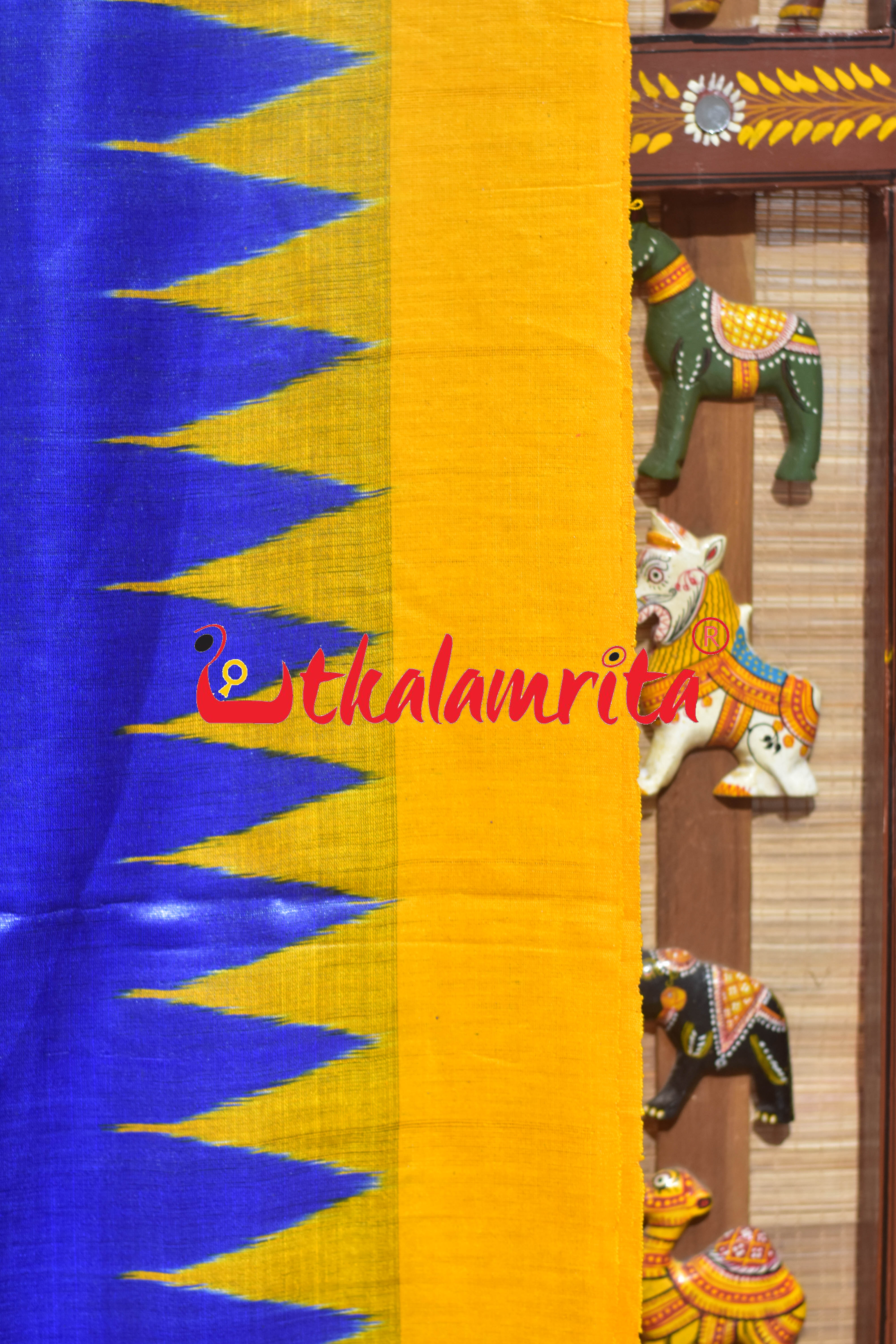 Blue Yellow Kumbha Border Tussar Silk (Joda)