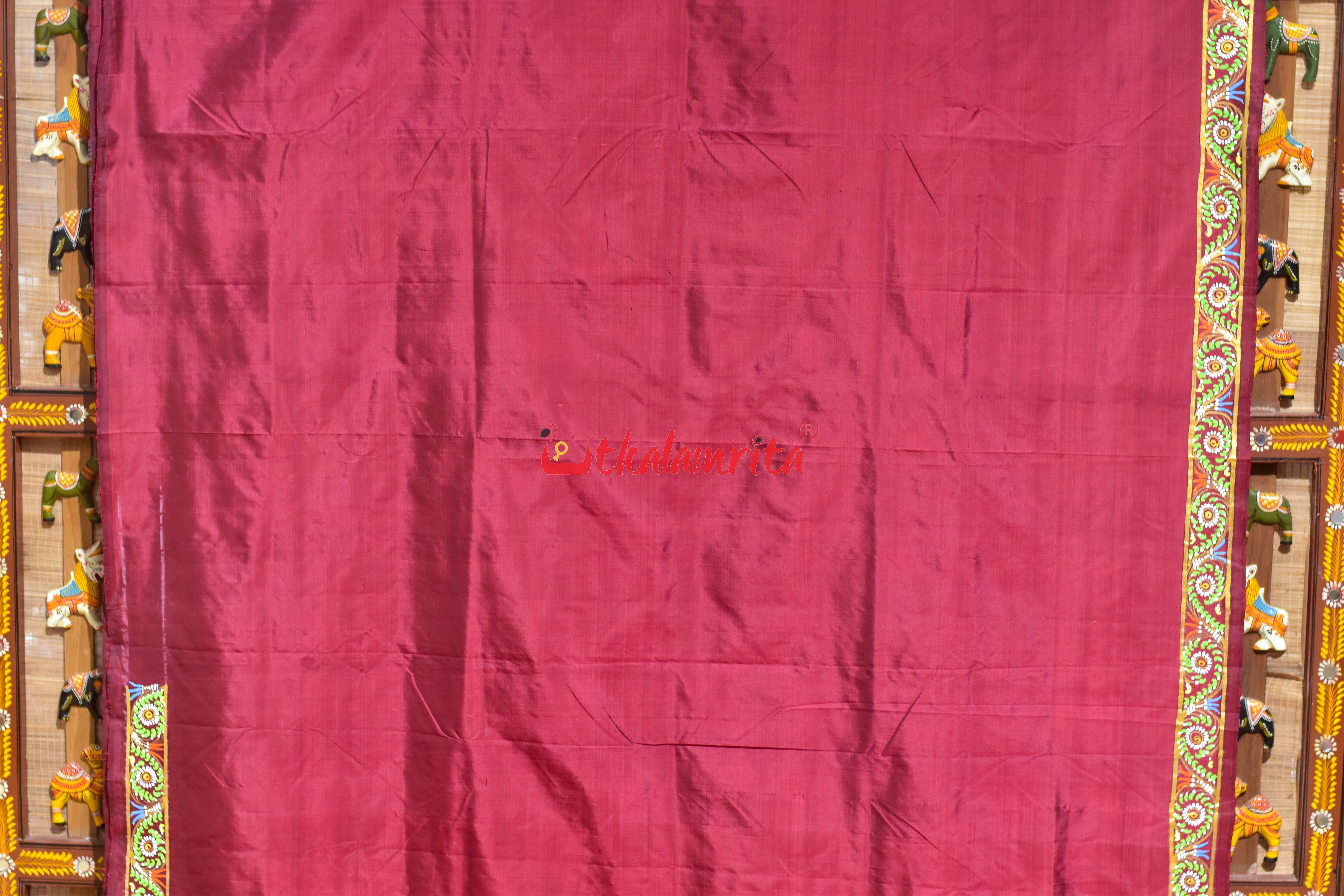 Maroon Ghoda Nacha Pattachitra Silk Saree
