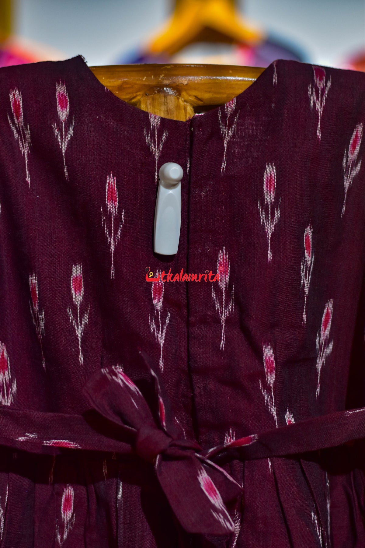 Maroon Labanga Bandha English Alphabets (Kid's Frock)