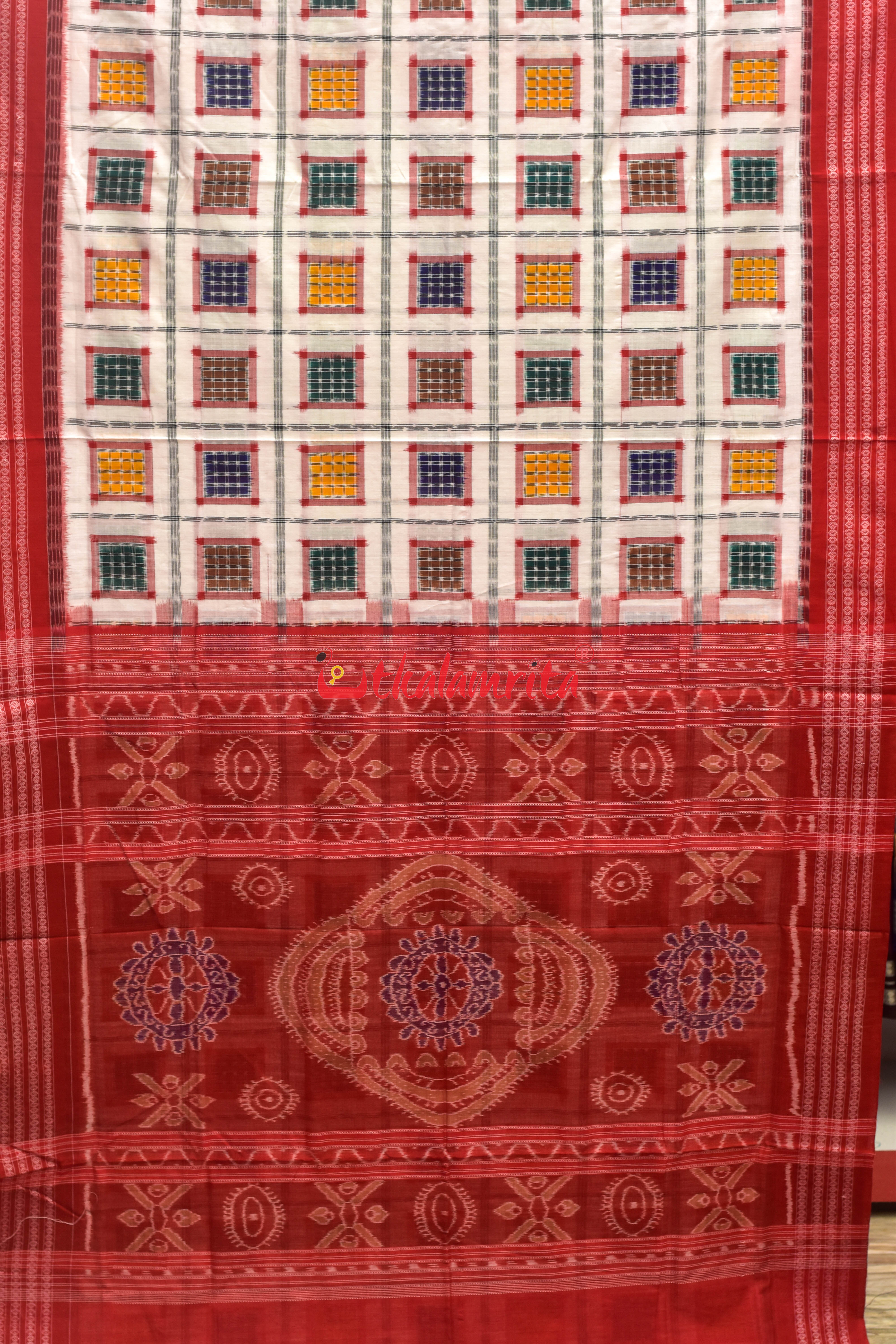 Aswini White Red Sambalpuri Cotton Saree
