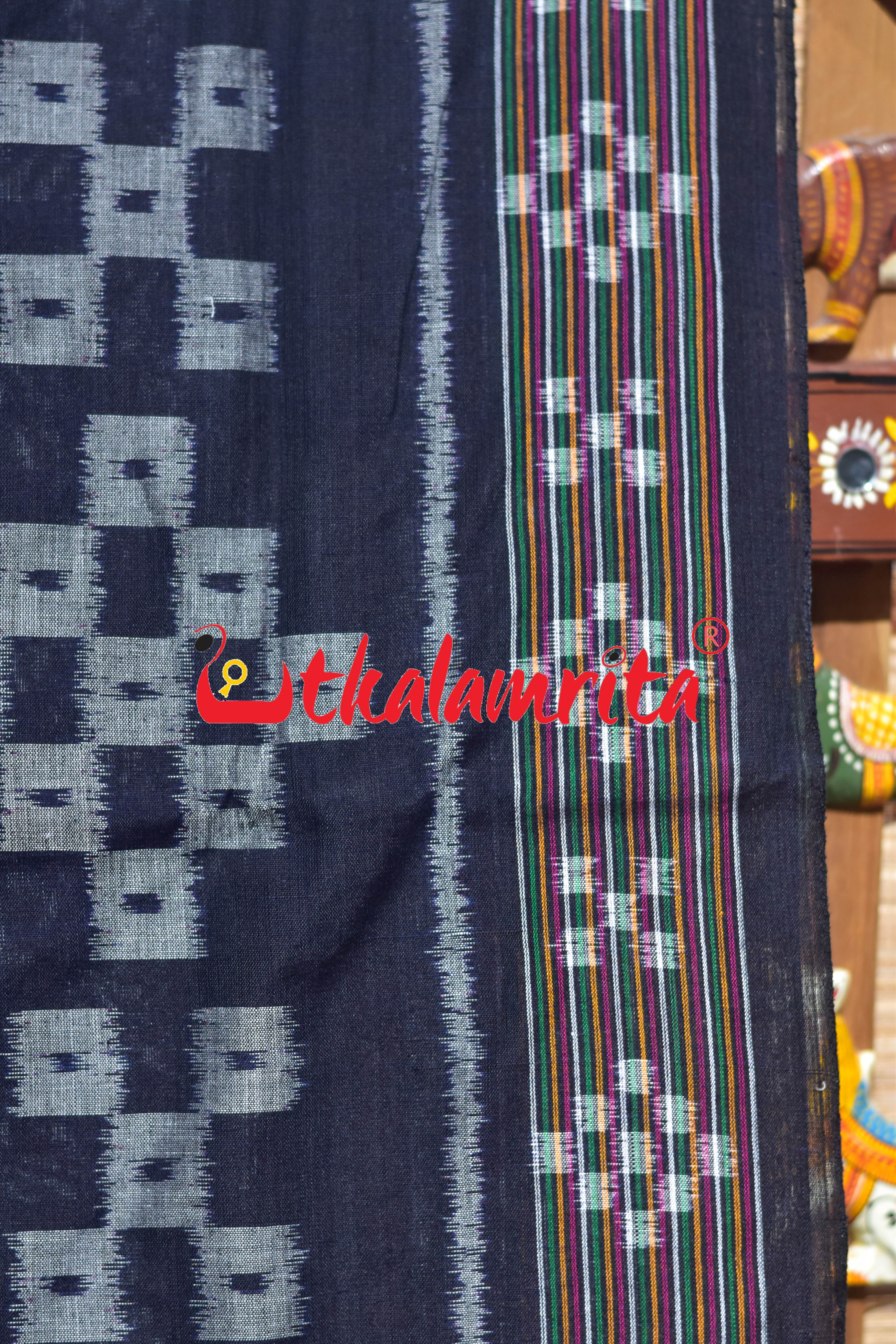 Blue Black Pasapali Scot Khandua Cotton Saree