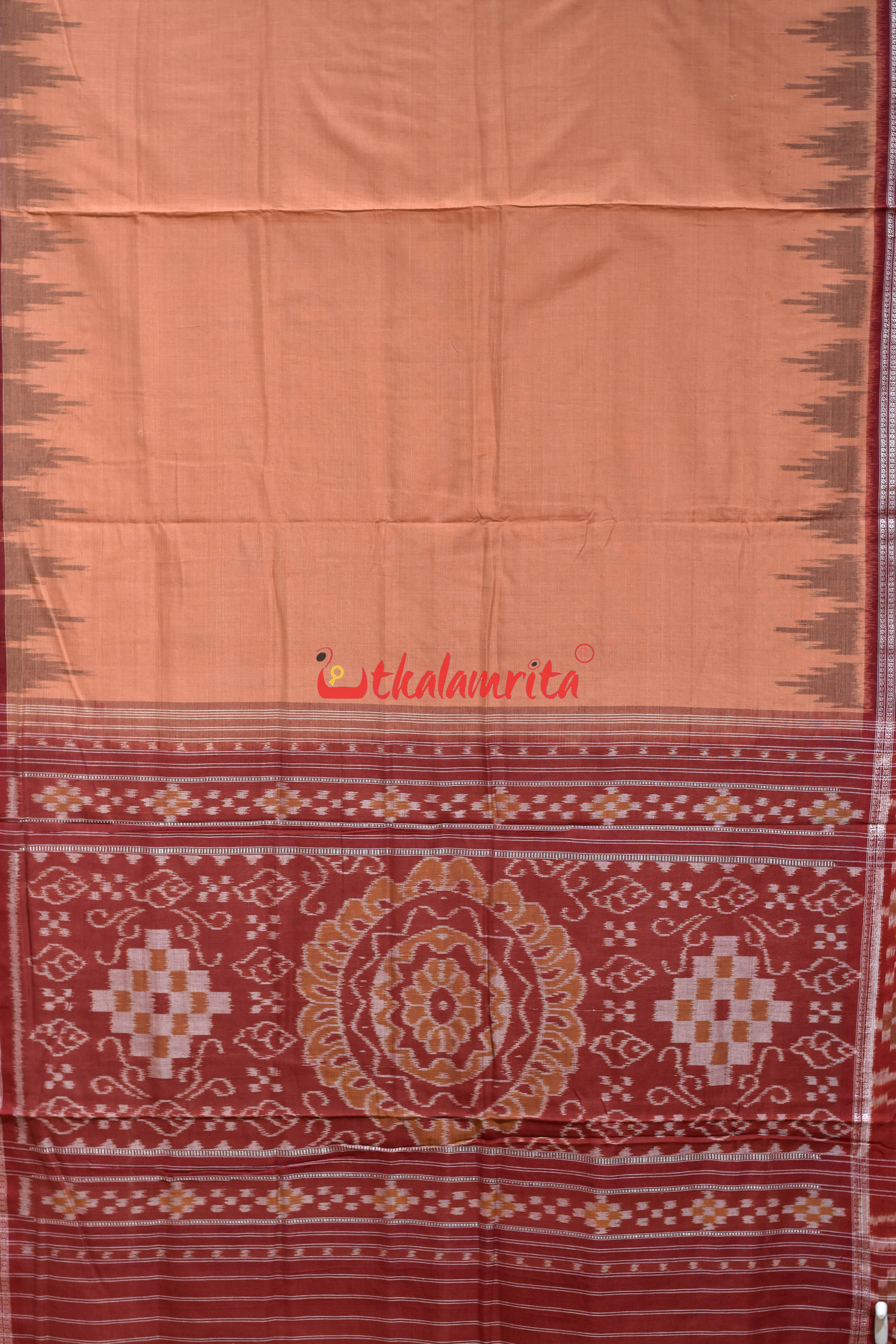Border Pasapali Cream Maroon Khandua Cotton Saree