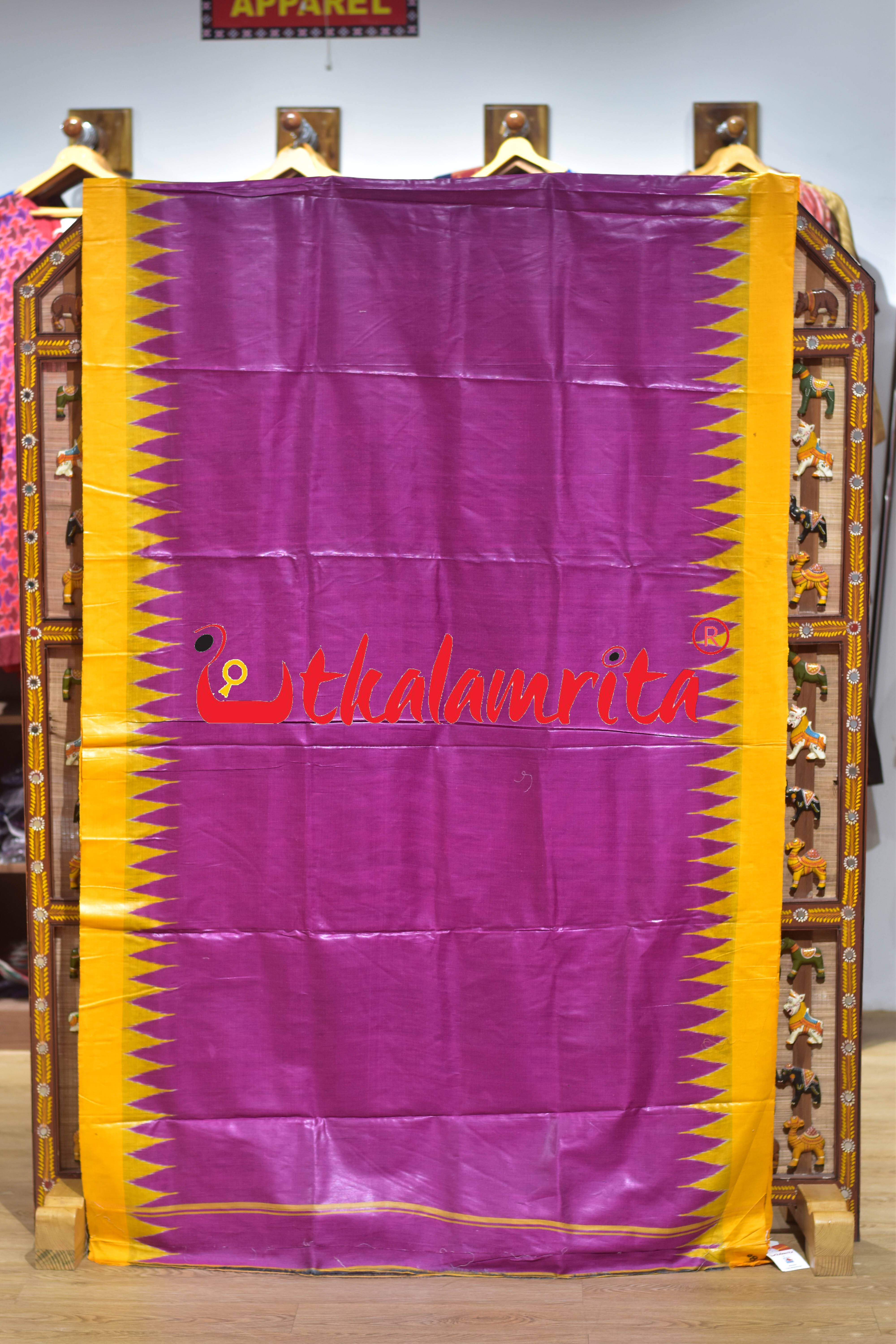 Magenta Yellow Kumbha Border Tussar Silk (Joda)