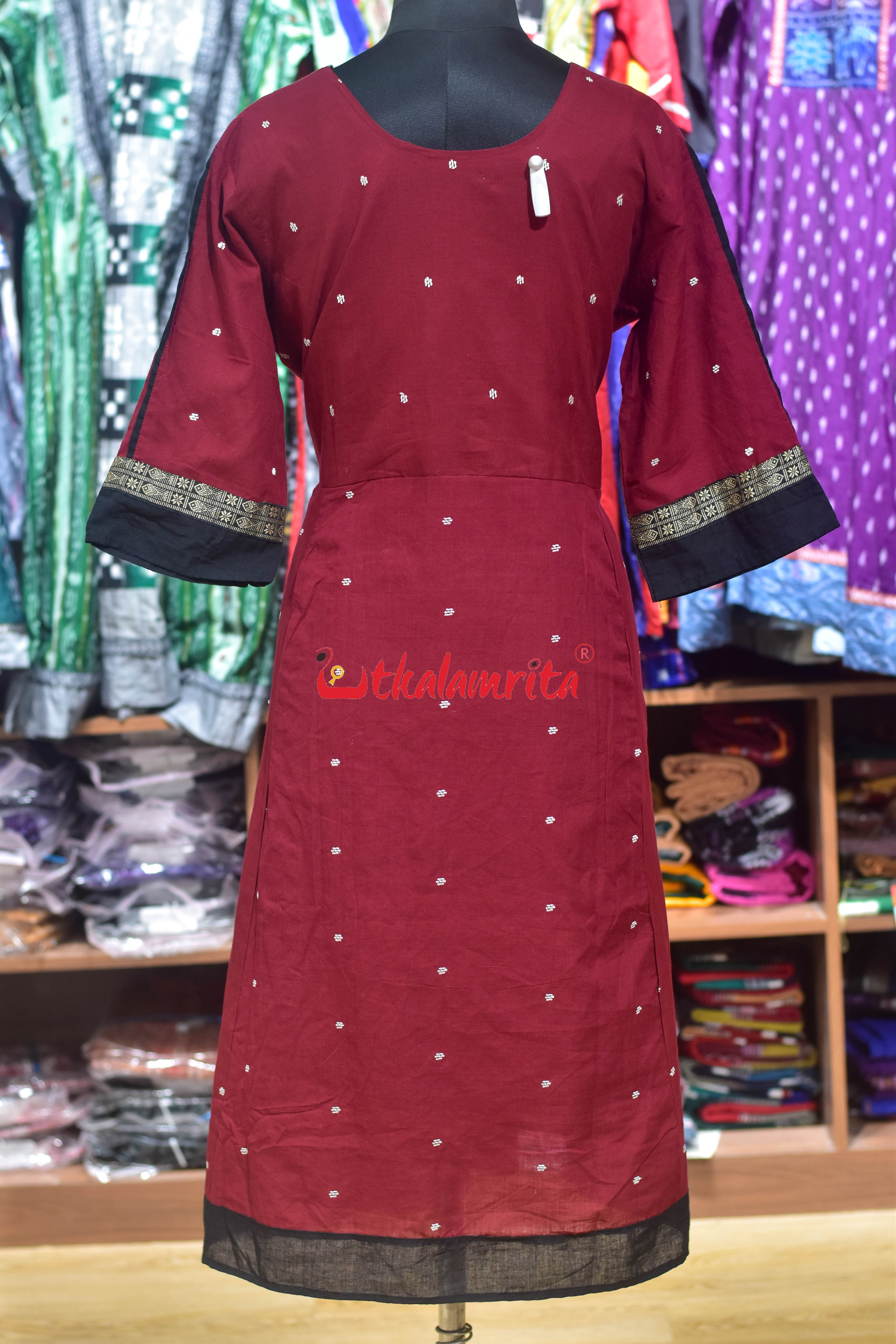 Maroon with White Buti Middle Design (Anarkali)