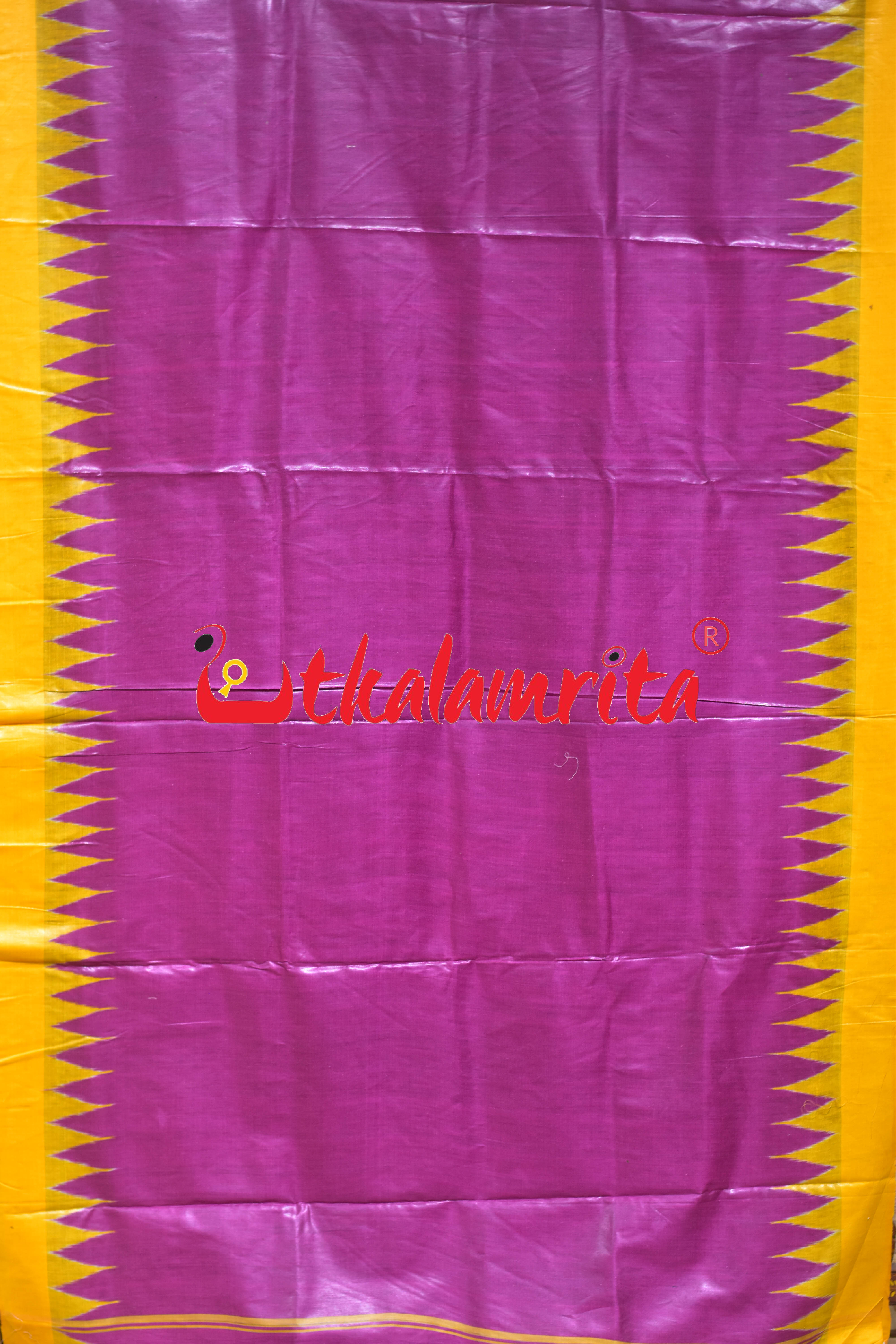 Magenta Yellow Kumbha Border Tussar Silk (Joda)
