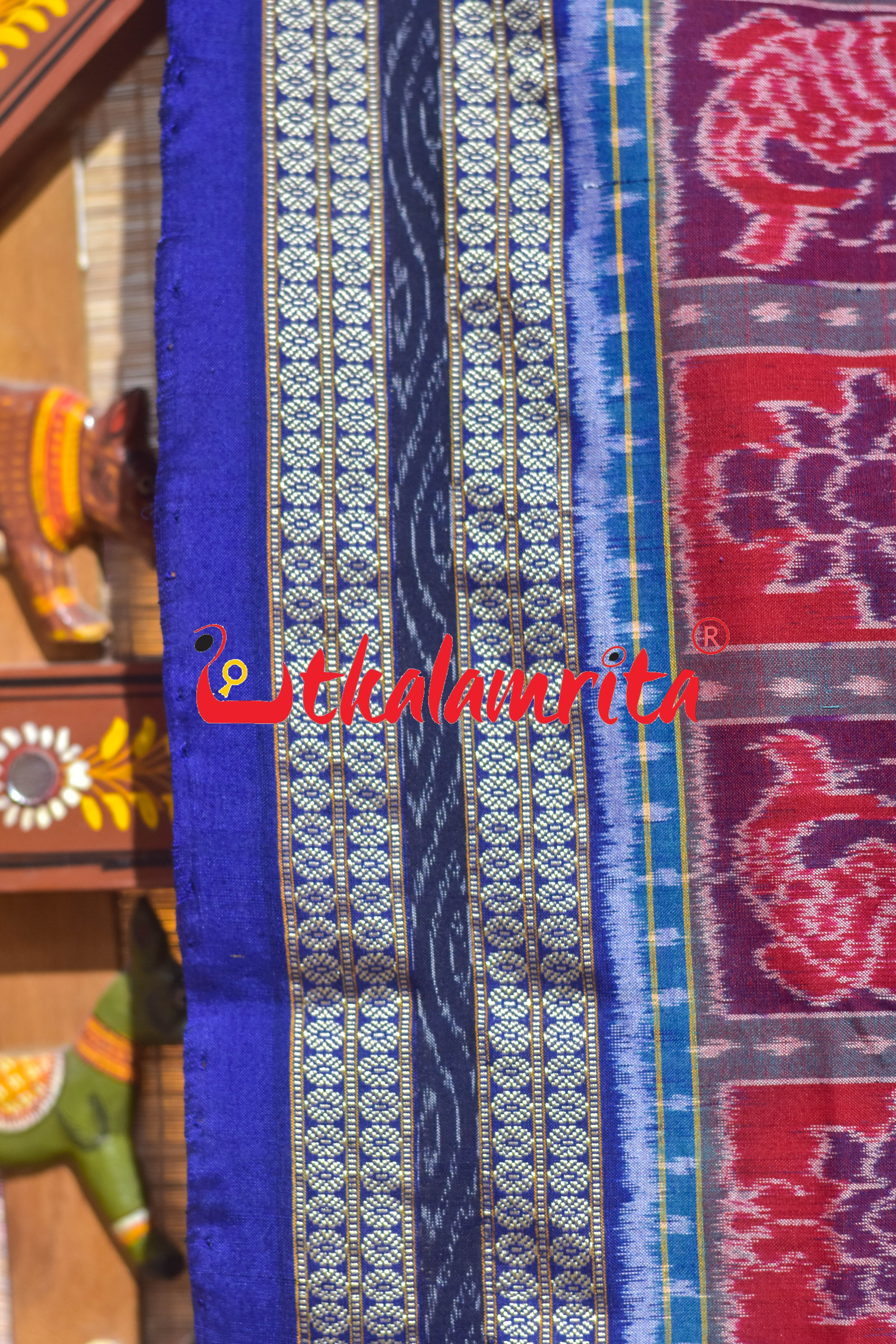 Red Blue Sambalpuri Dasakothi Cotton Saree