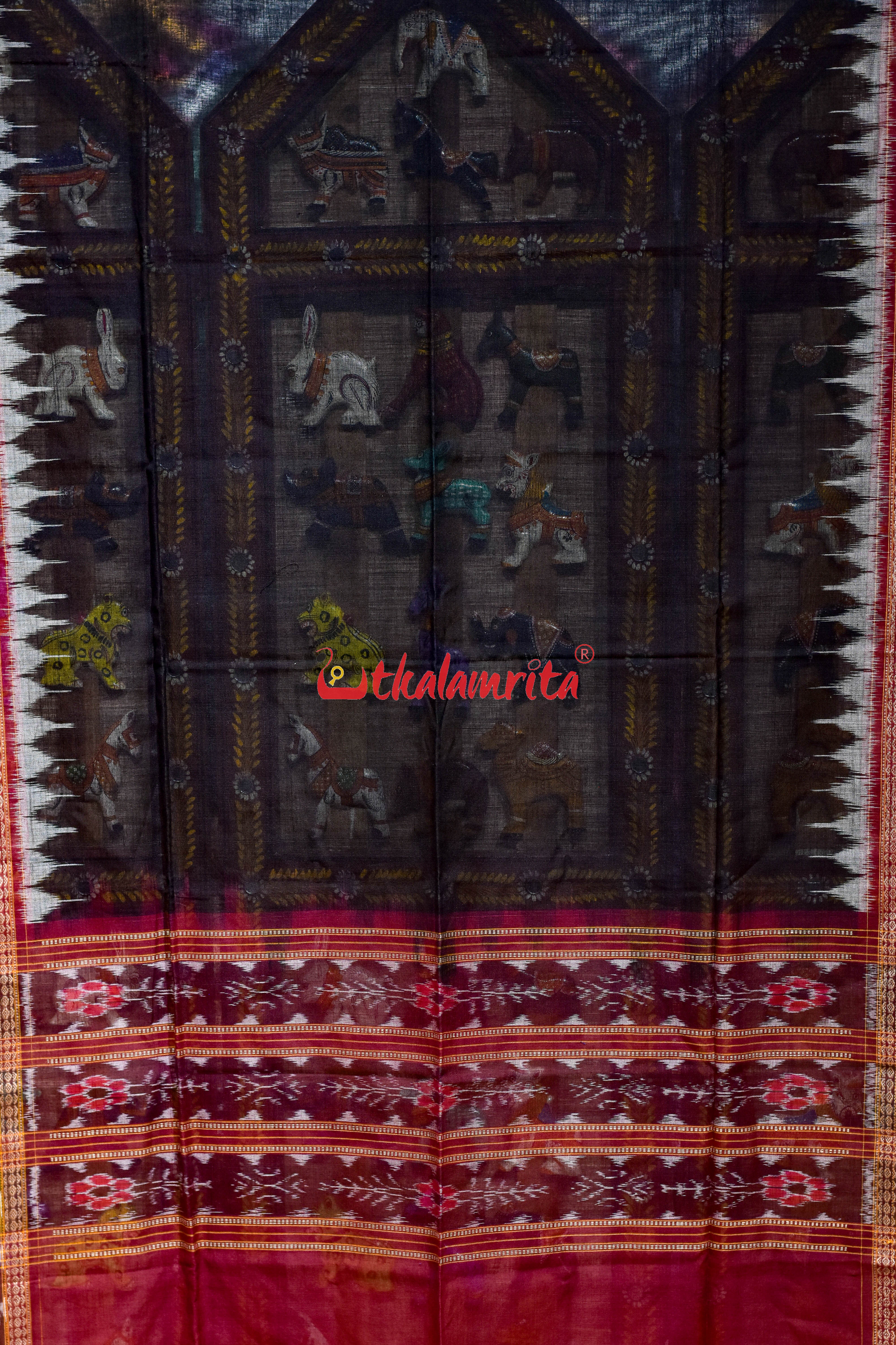 Black Maroon with Grey Kumbha Cotton (Dupatta)