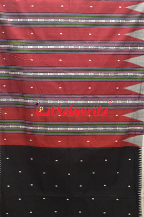 Red Body Work Black Anchal Original Ganjam Bomkai Cotton Saree