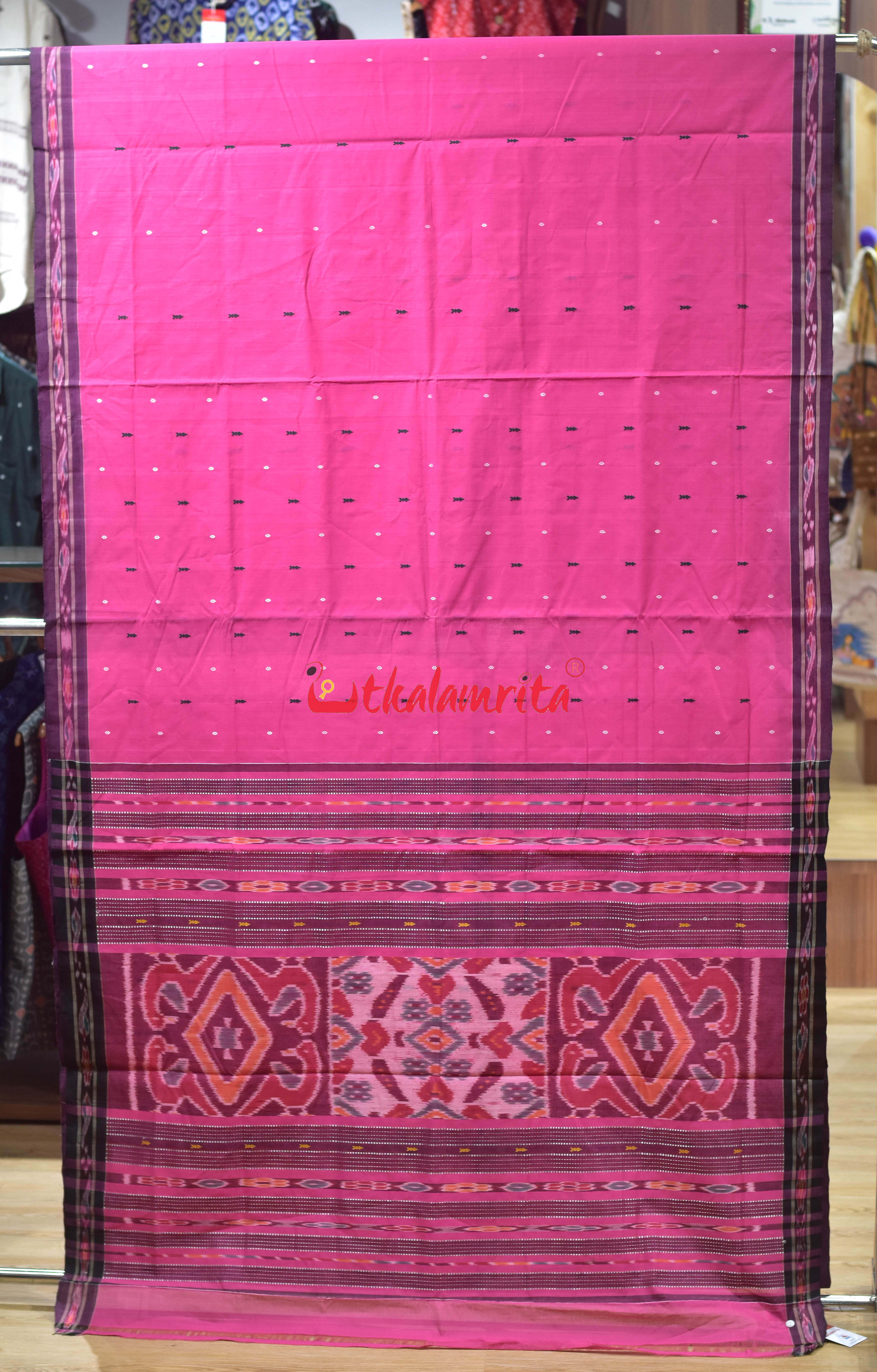 Pink Black Pittala Single Cotton Saree