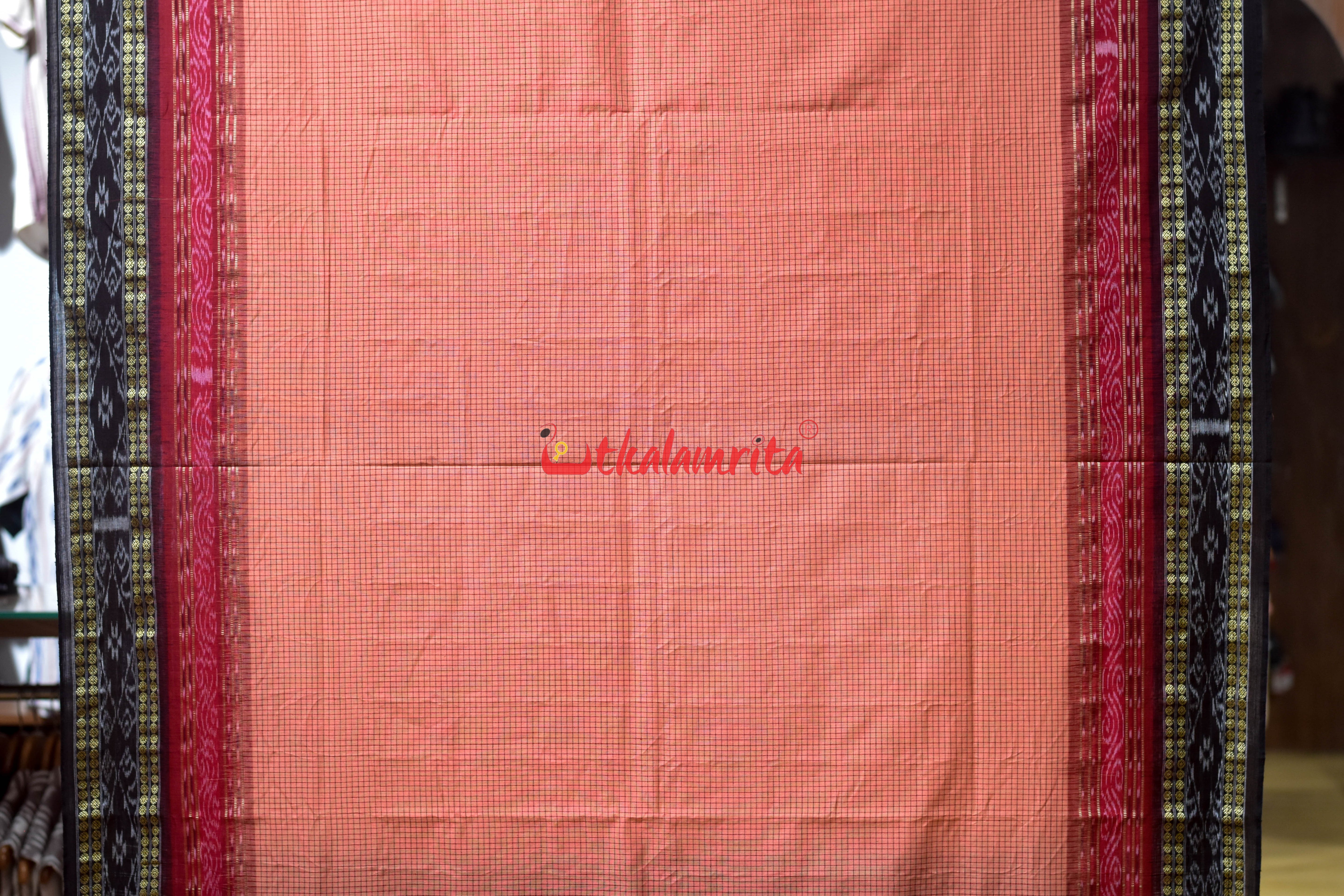 Peel Orange Sachipar Khandua Cotton Saree