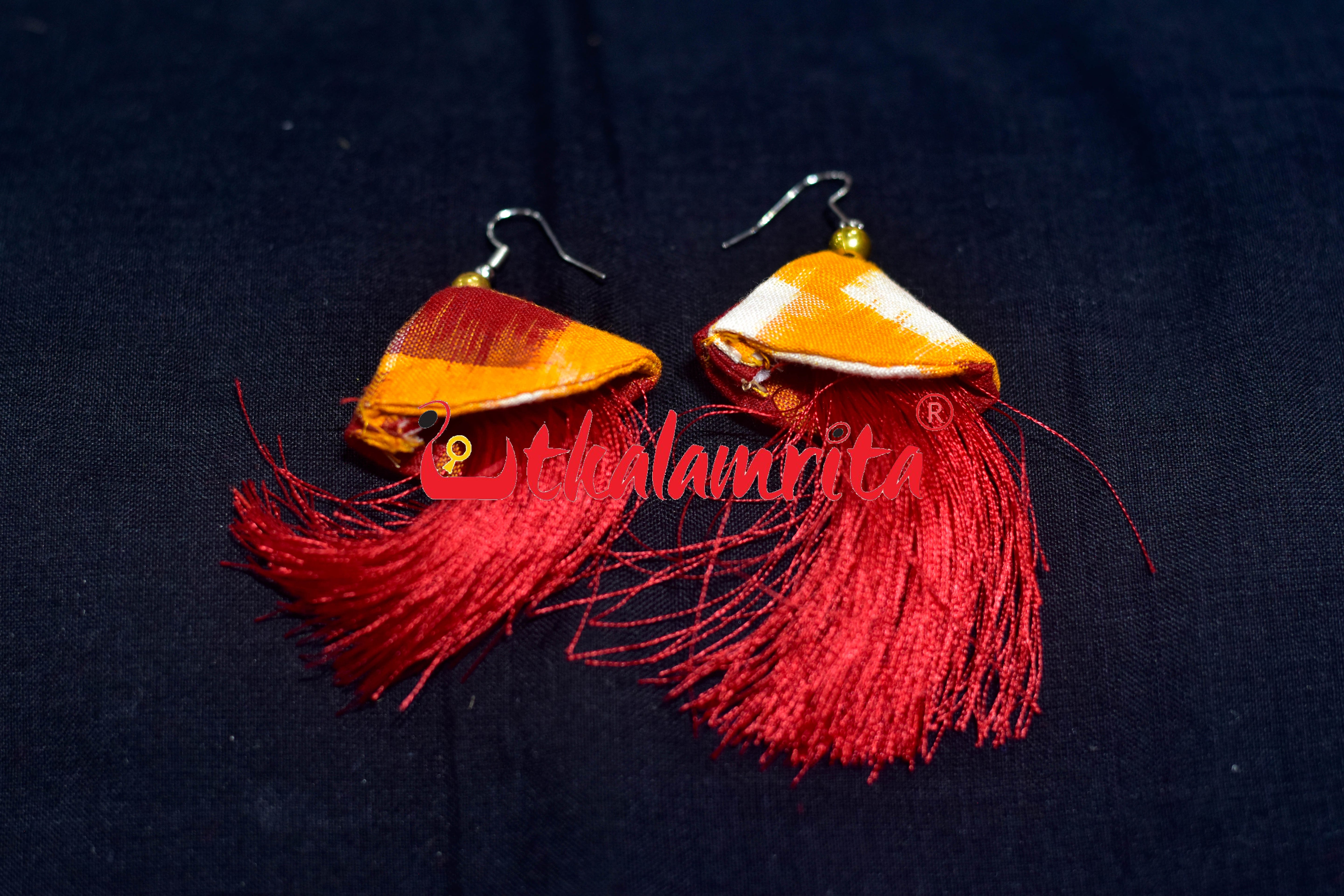 Yellow Red Thread Earrings