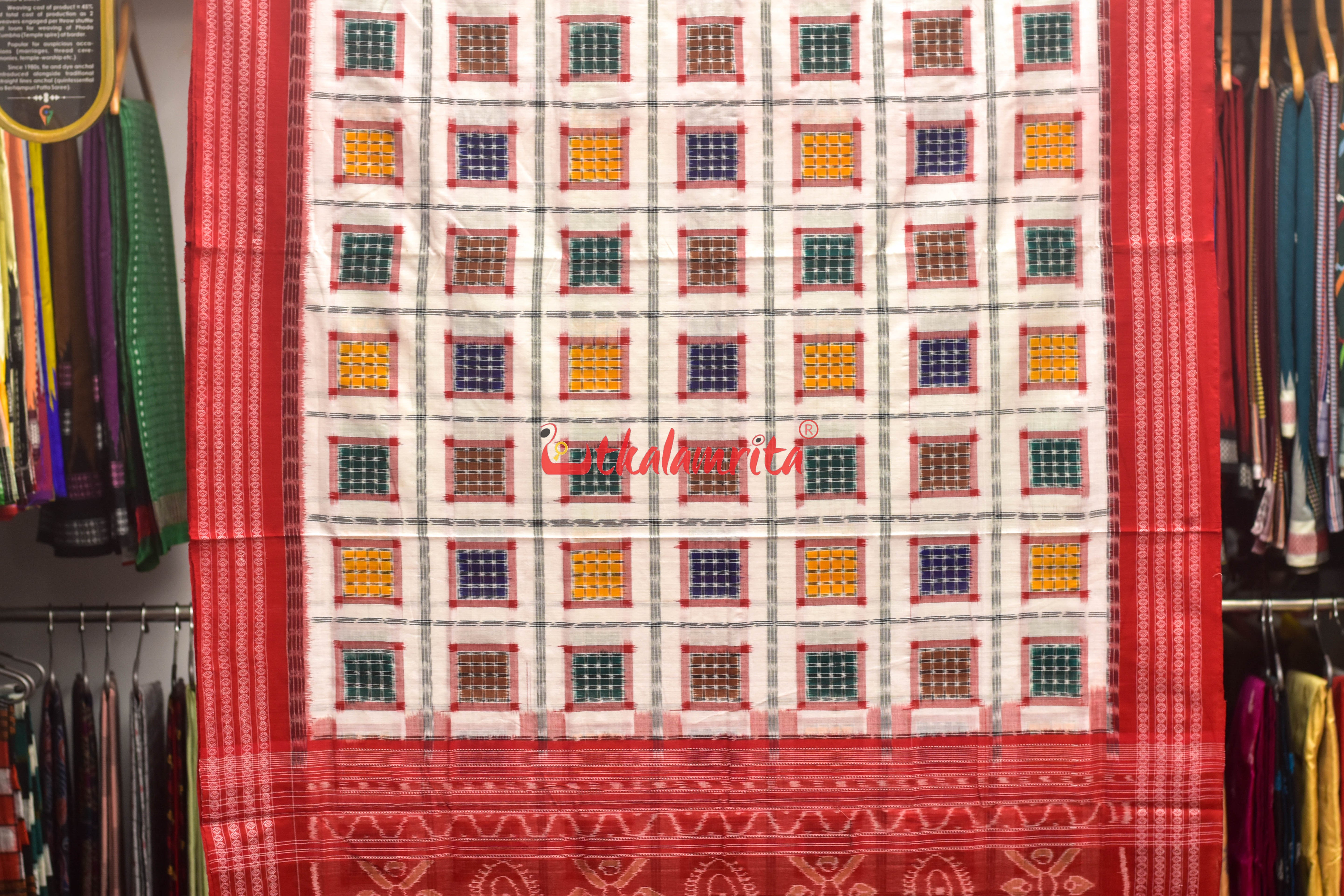 Aswini White Red Sambalpuri Cotton Saree