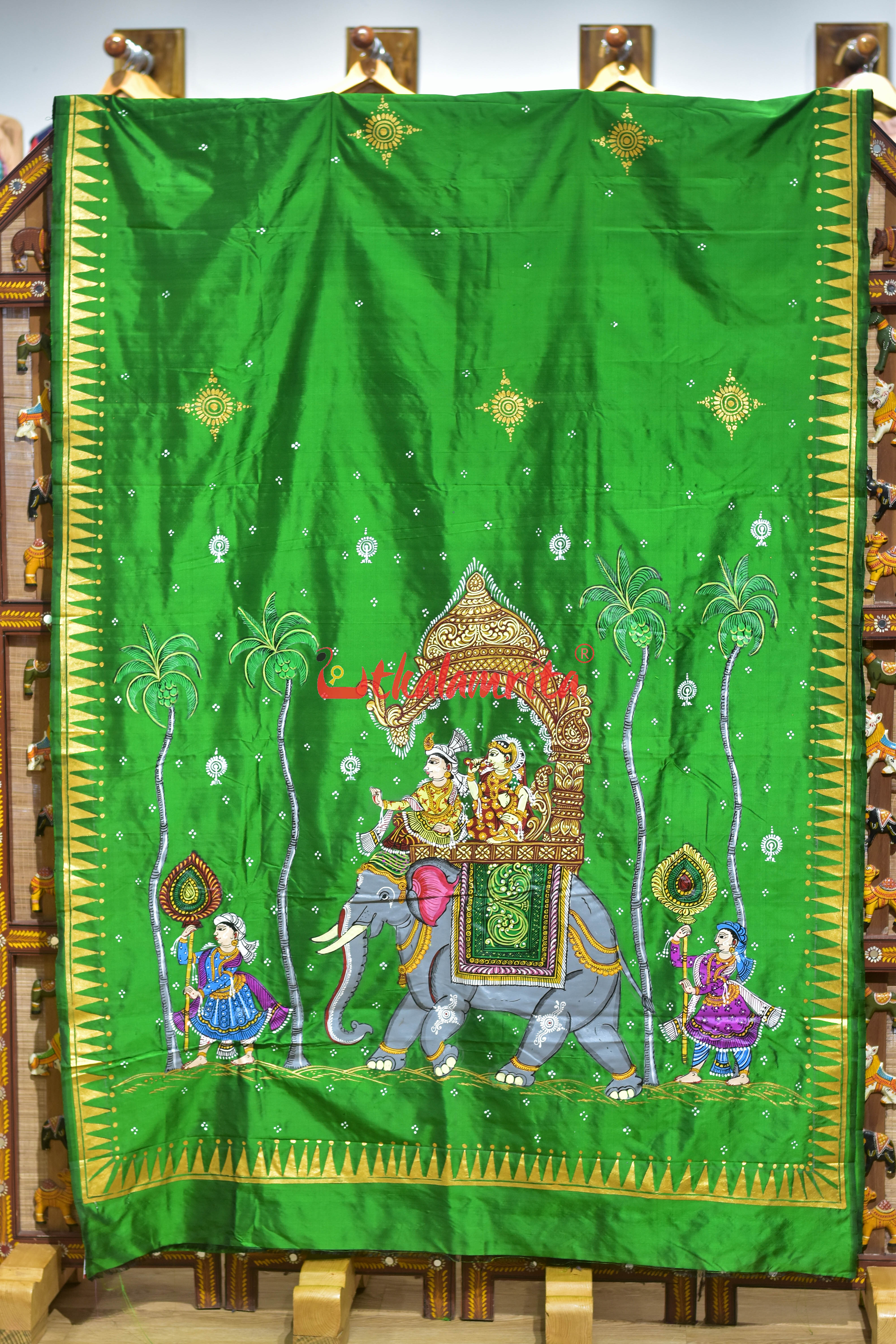 Green Raja Rani Pattachitra Silk Saree