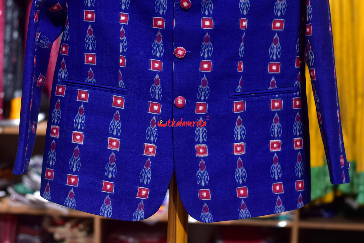 Blue Red Single Kadha Pasapali Sambalpuri (Men's Jodhpuri Coat)