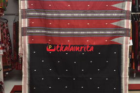 Red Body Work Black Anchal Original Ganjam Bomkai Cotton Saree